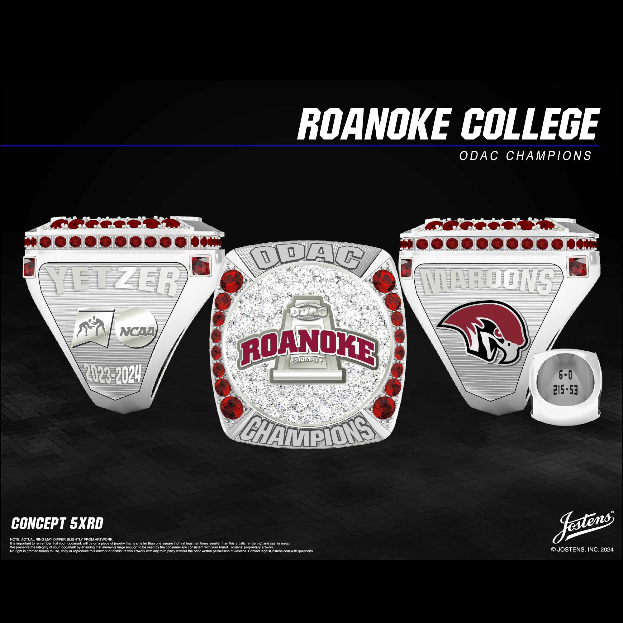 Roanoke College Men's Wrestling 2024 ODAC Championship Ring