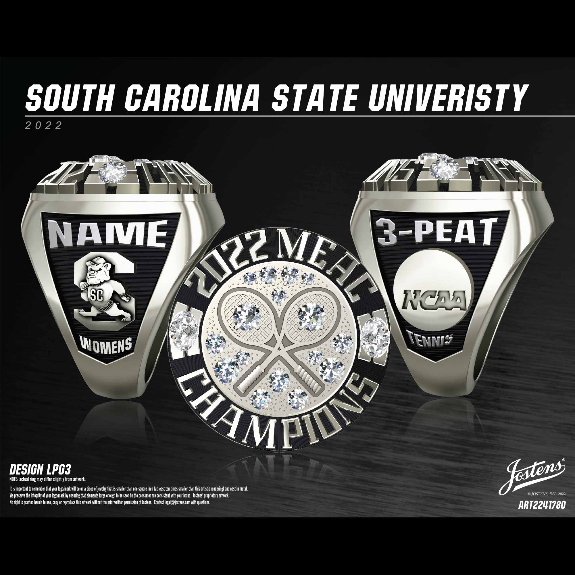South Carolina State University Women's Tennis 2022 MEAC Championship Ring