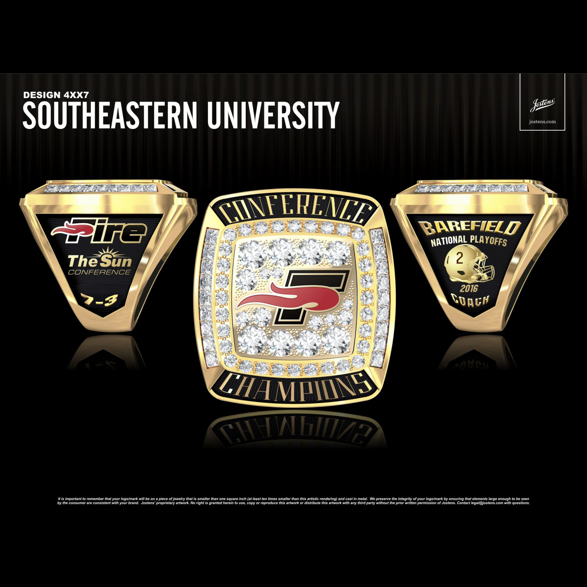 Southeastern University Men's Football 2016 The Sun Championship Ring