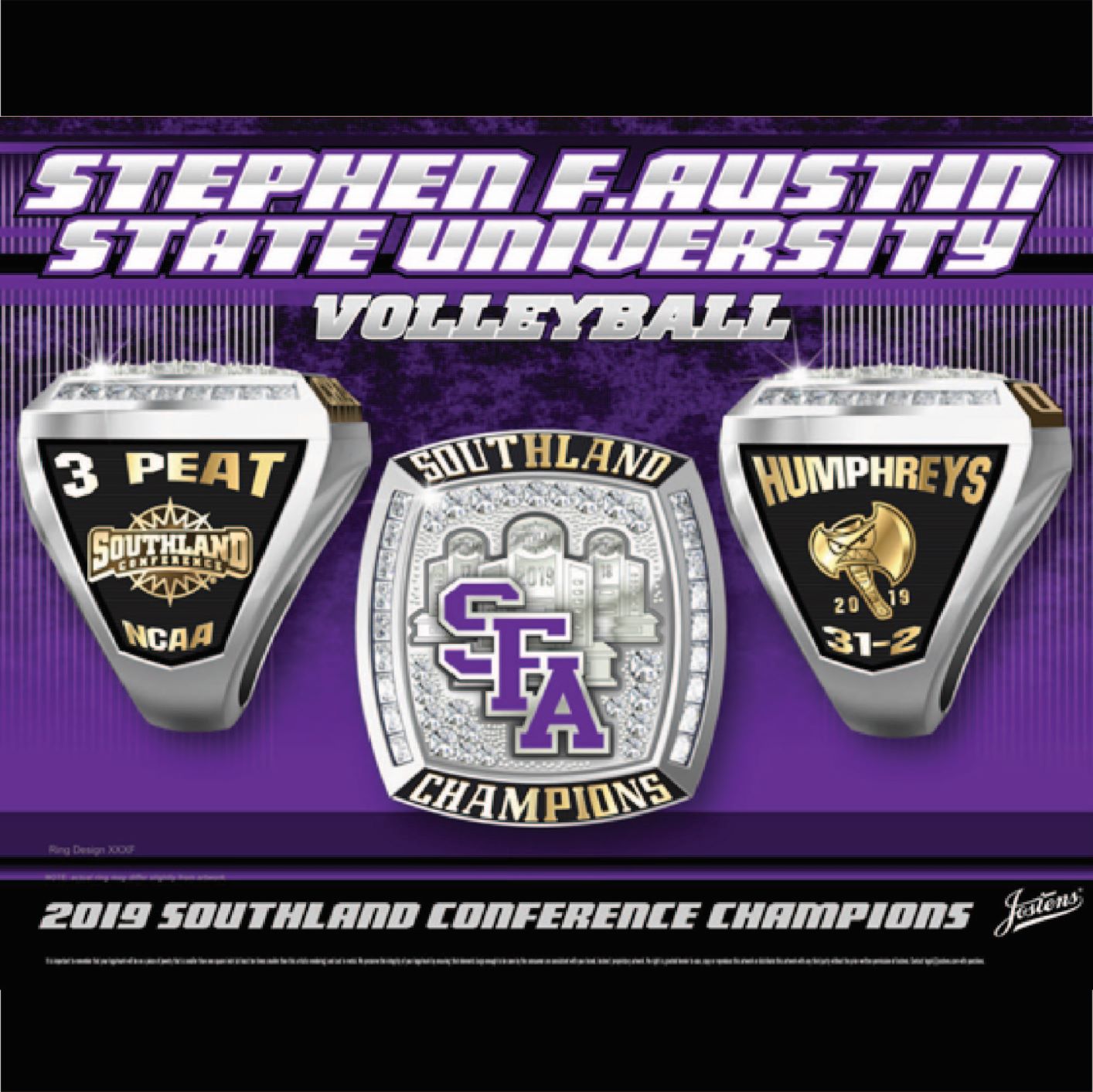 Stephen F. Austin State University Women's Volleyball 2019 Southland Championship Ring