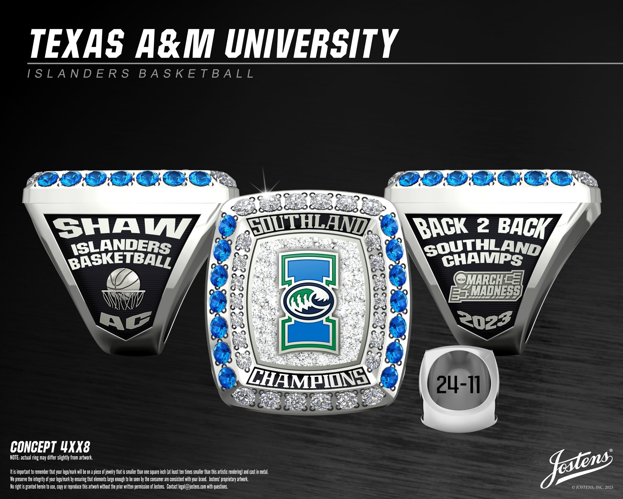 Texas A&M Corpus Christi Men's Basketball 2023 Southland Championship Ring