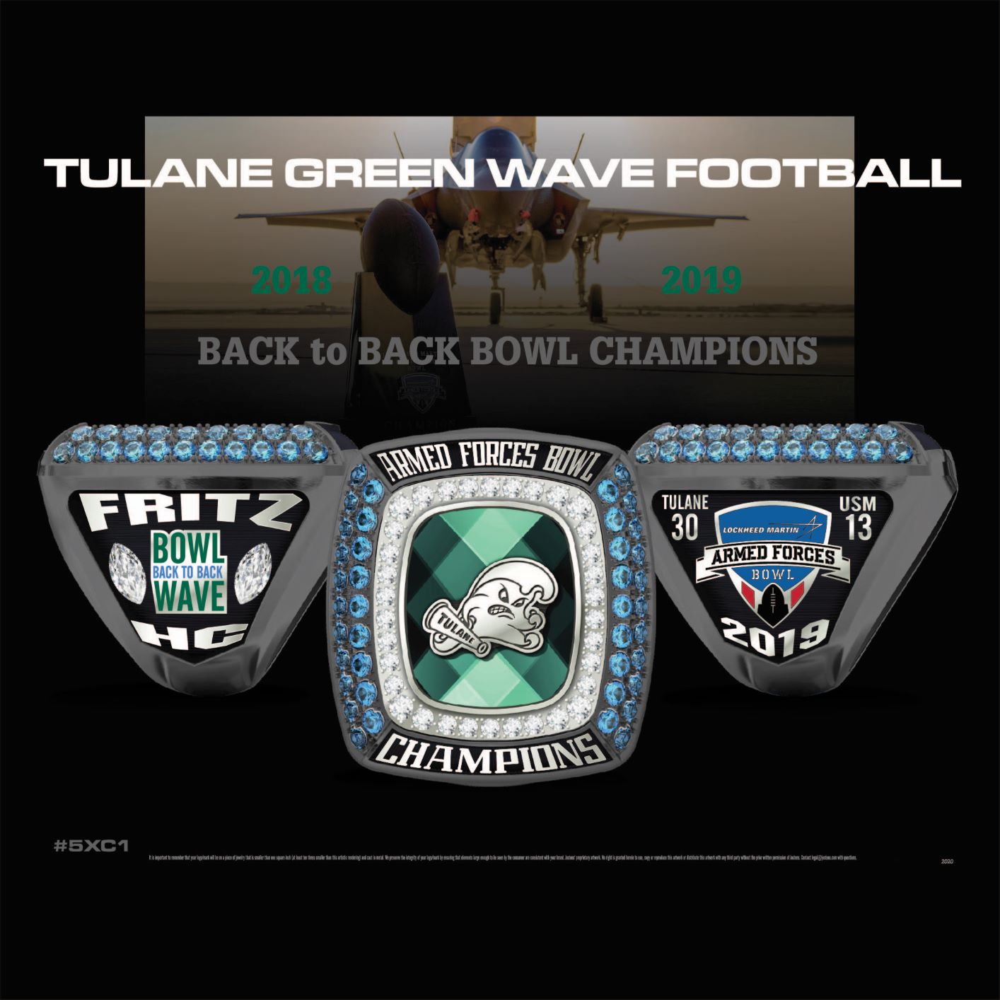 Tulane University Men's Football 2019 Armed Forces Bowl Championship Ring