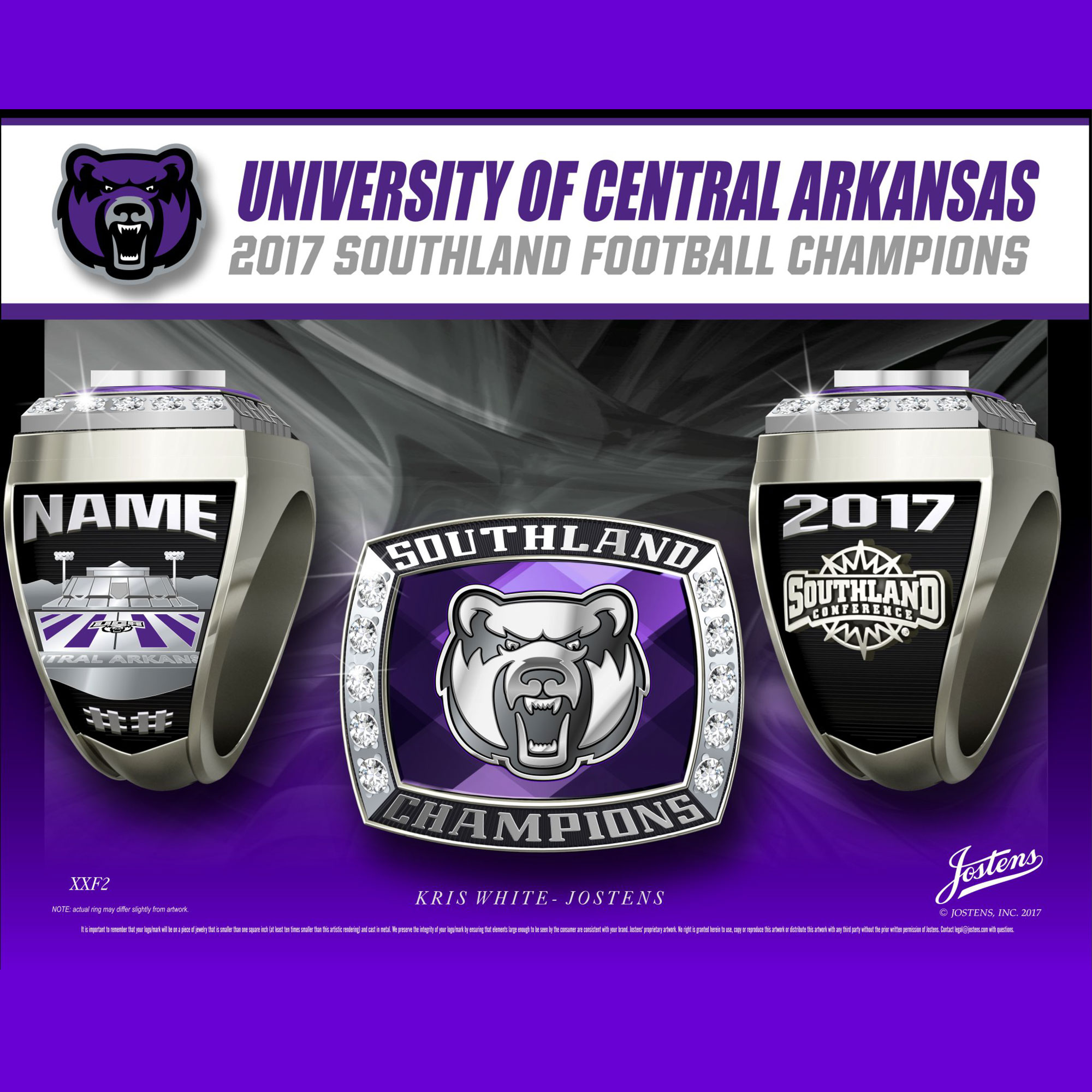 University of Central Arkansas Men's Football 2017 Southland Championship Ring
