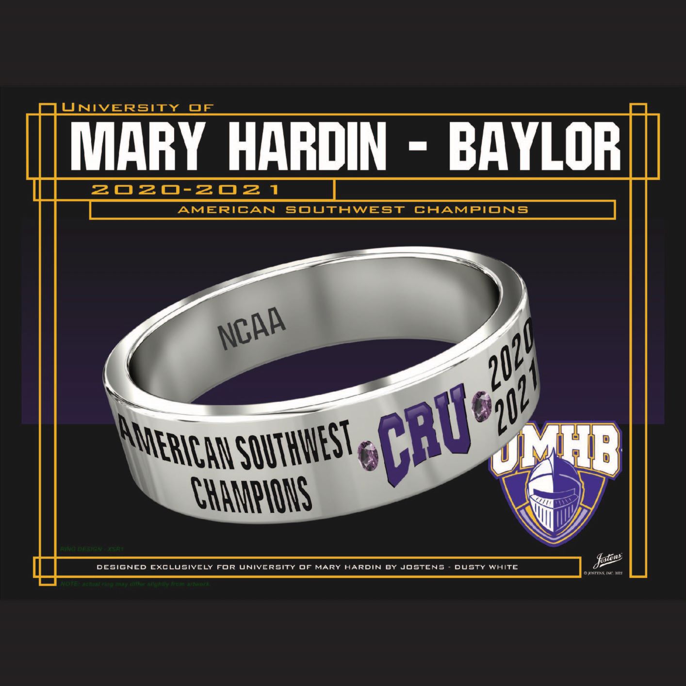 University of Mary Hardin Baylor Women's Volleyball 2021 American Southwest Championship Ring