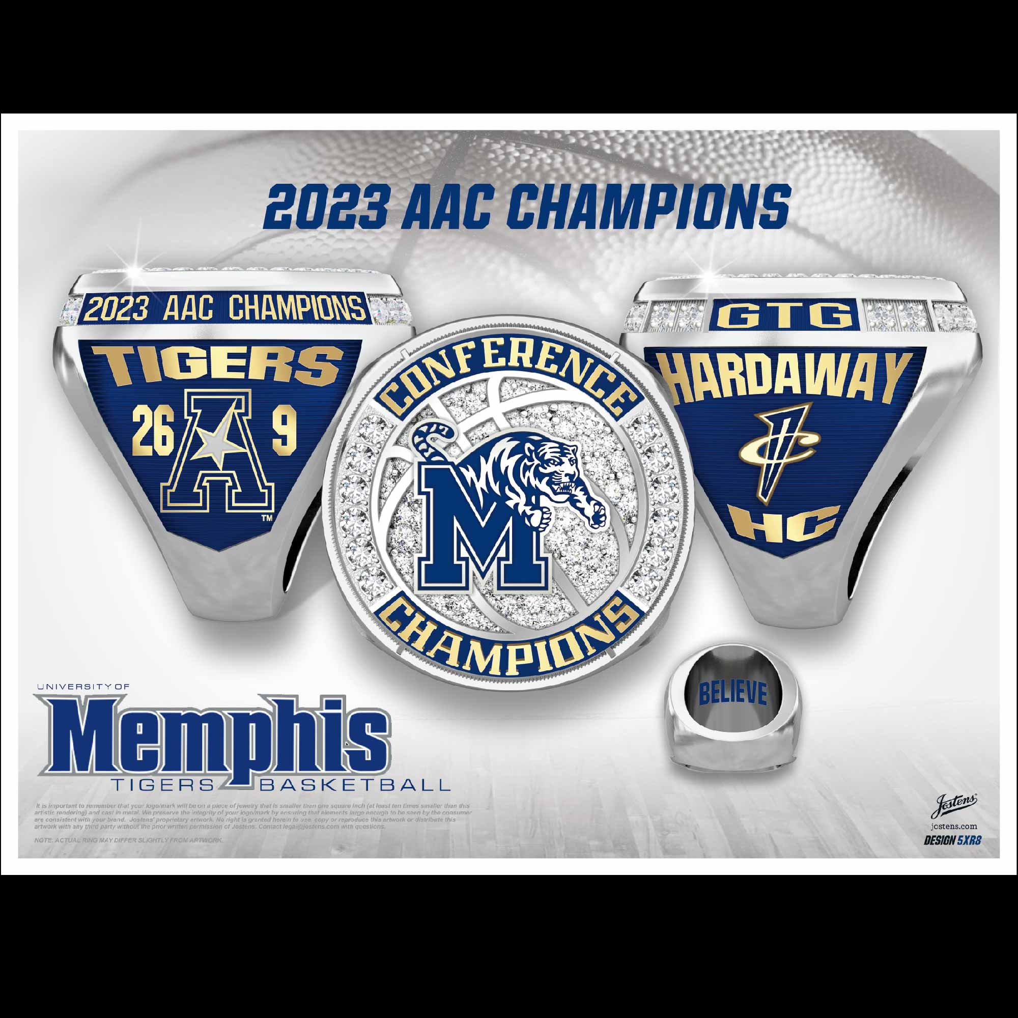 University of Memphis Men's Basketball 2023 AAC Championship Ring