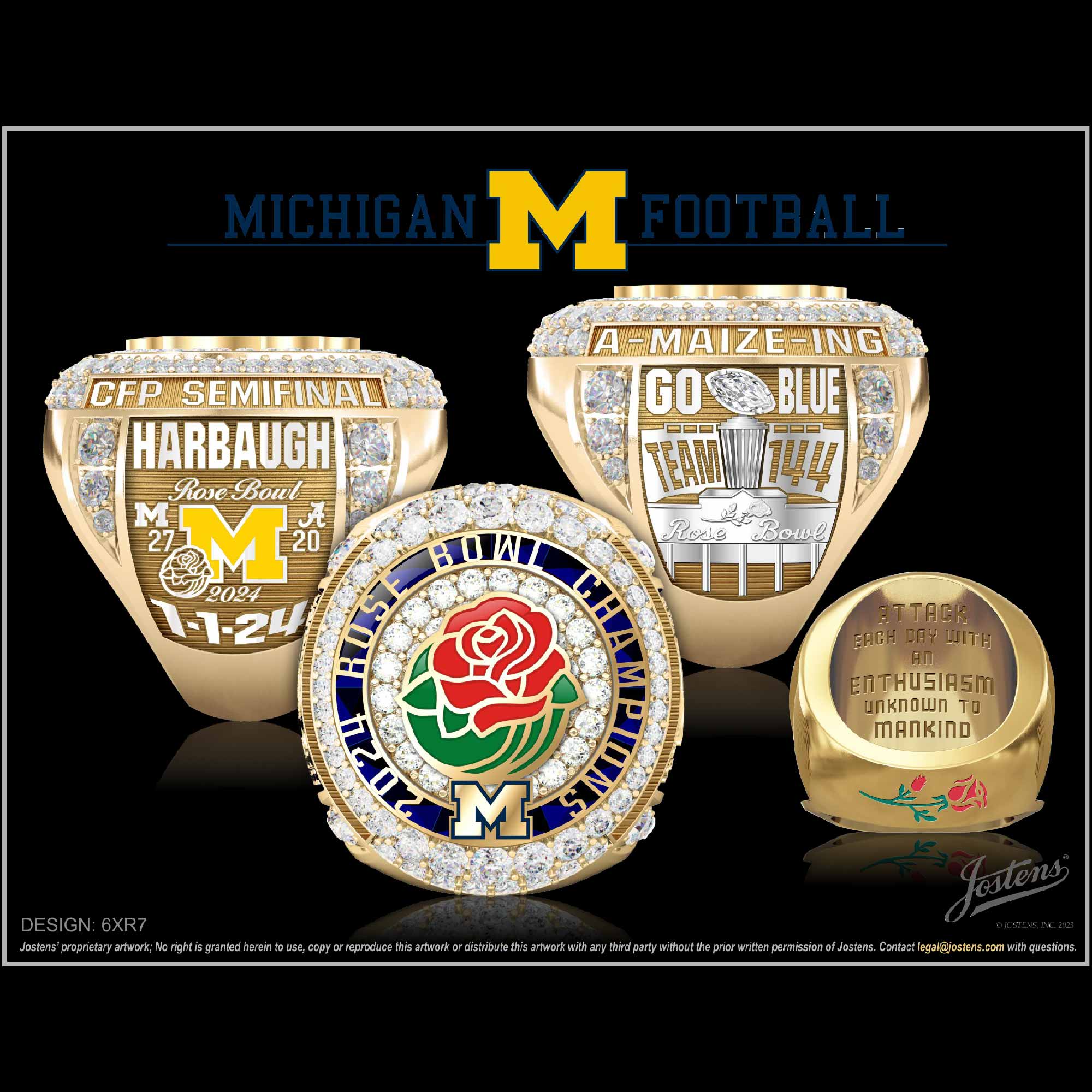 University of Michigan Men's Football 2024 Rose Bowl Championship Ring