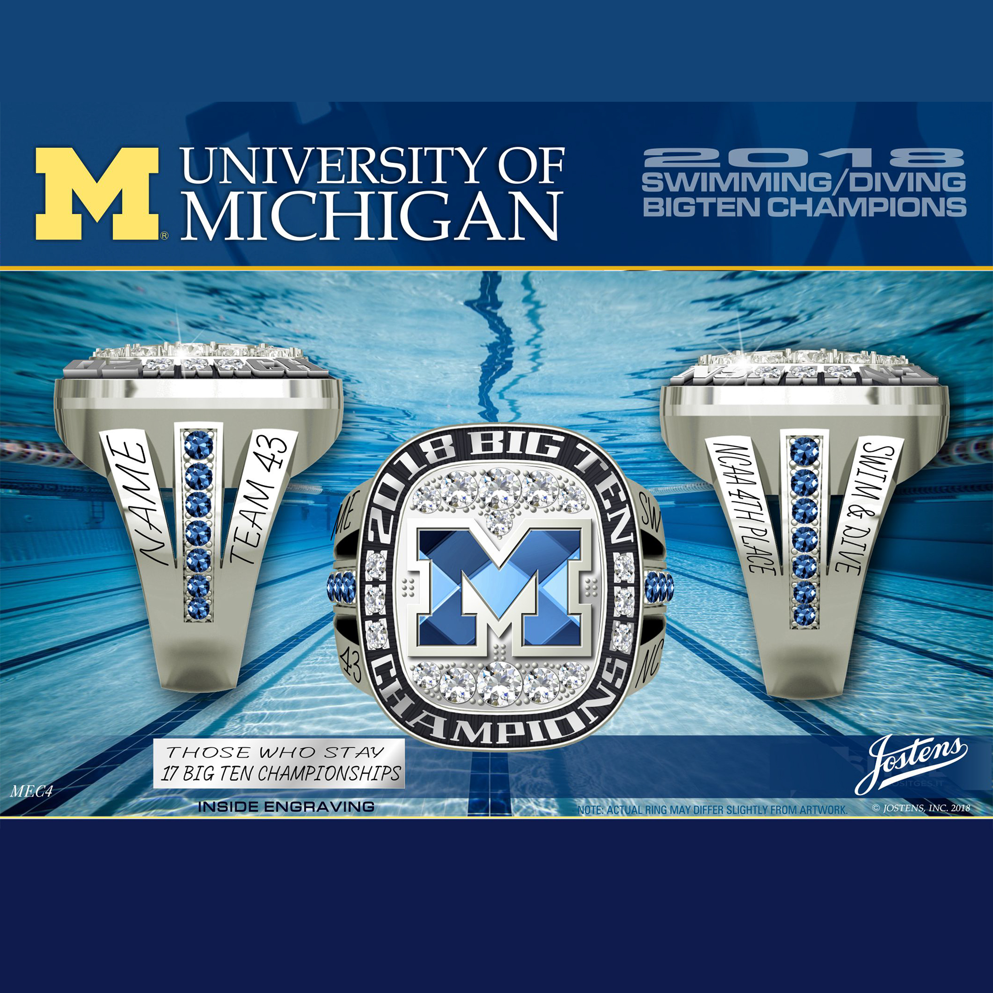 University of Michigan Women's Swimming & Diving 2018 Big Ten Championship Ring