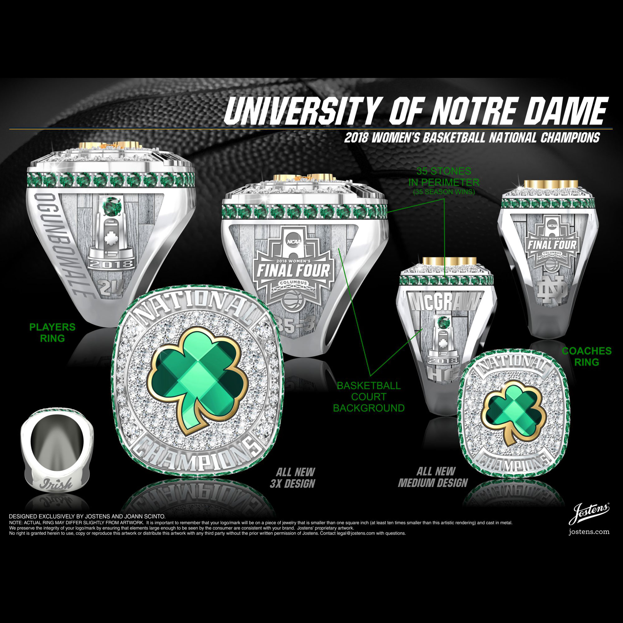 University of Notre Dame Women's Basketball 2018 National Championship Ring