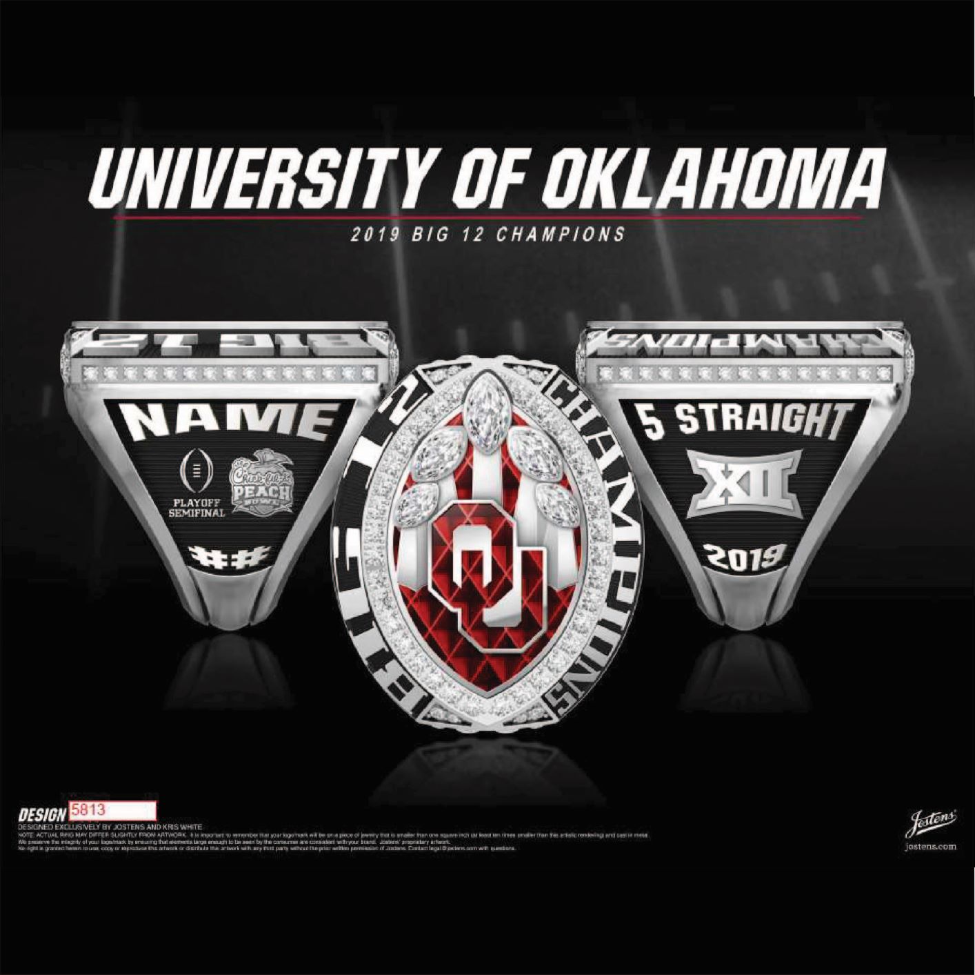 University of Oklahoma Men's Football 2019 Big 12 Championship Ring