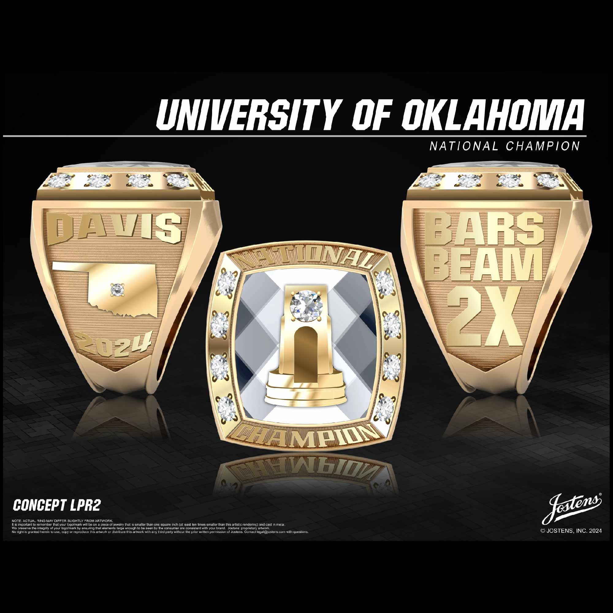 University of Oklahoma Women's Gymnastics 2024 National Championship Ring