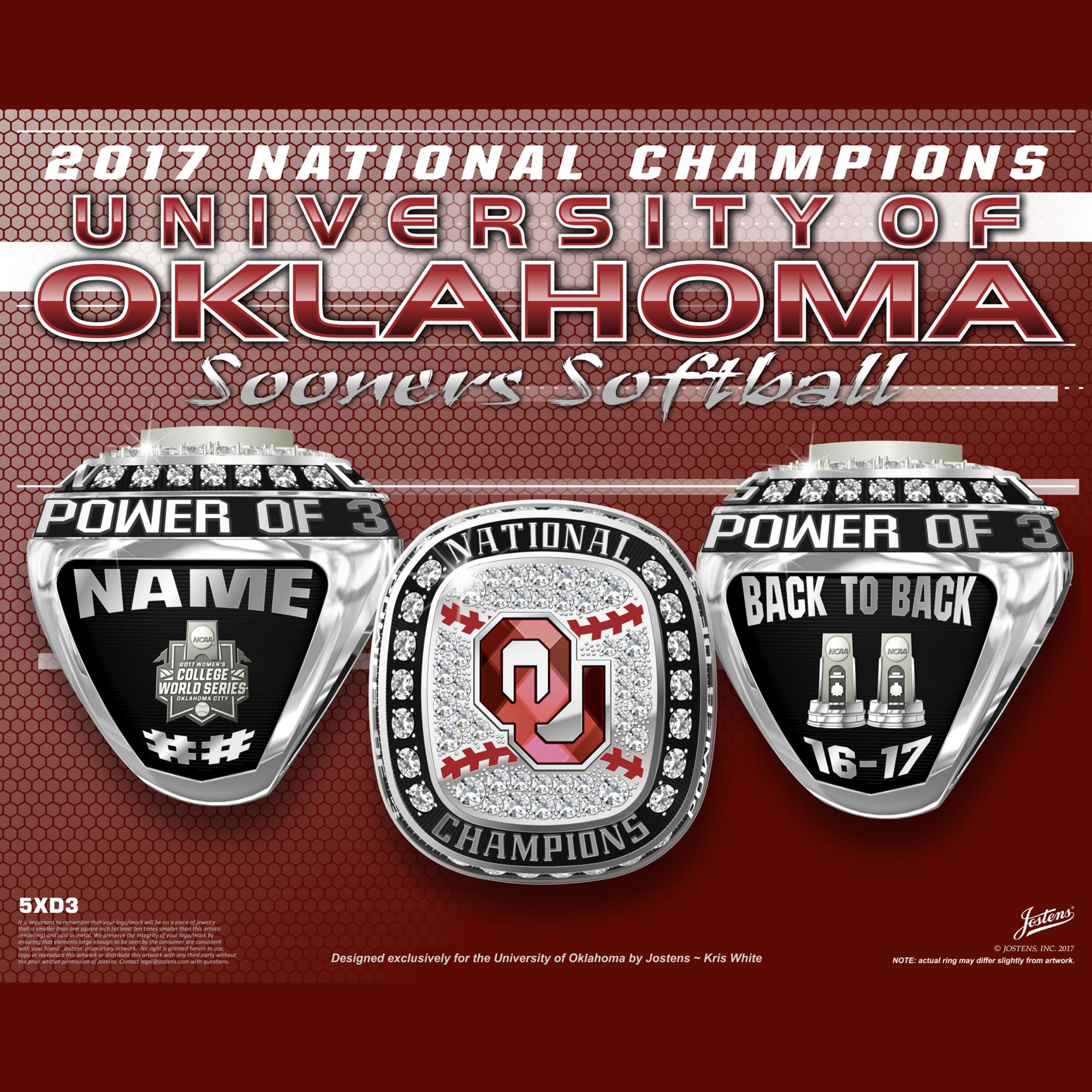 University of Oklahoma Women's Softball 2017 National Championship Ring