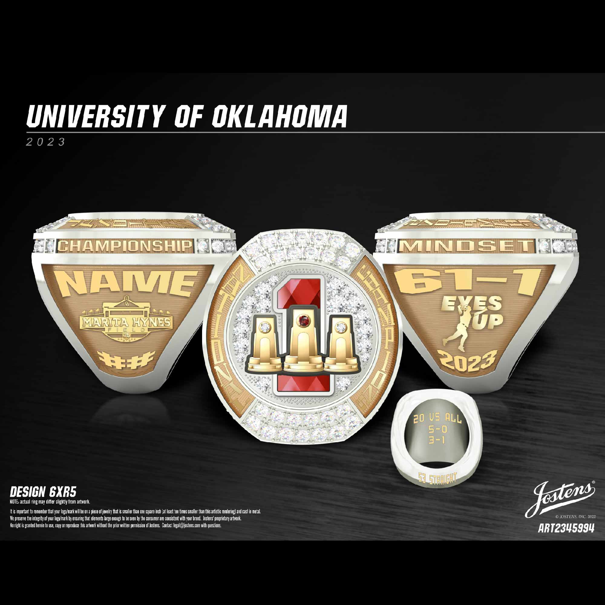 University of Oklahoma Women's Softball 2023 National Championship Ring