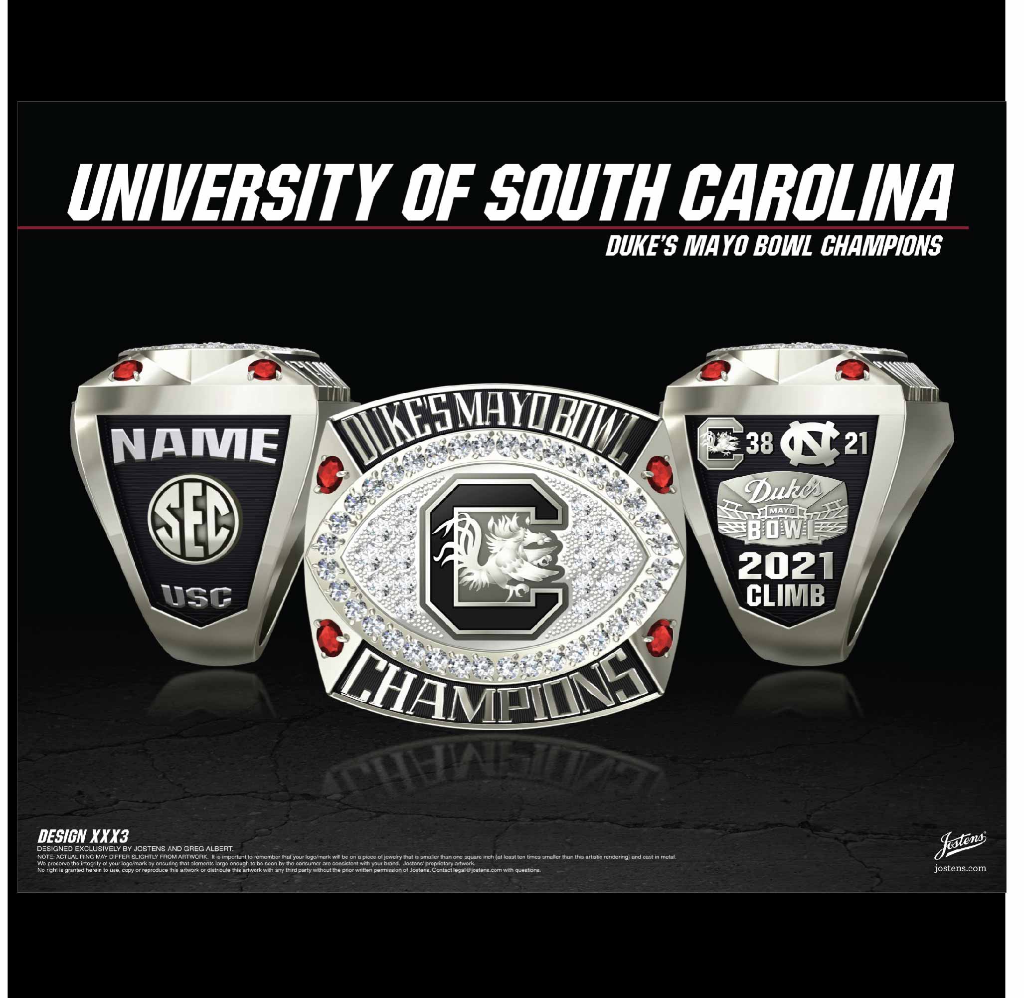 University of South Carolina Men's Football 2021 Mayo Bowl Championship Ring