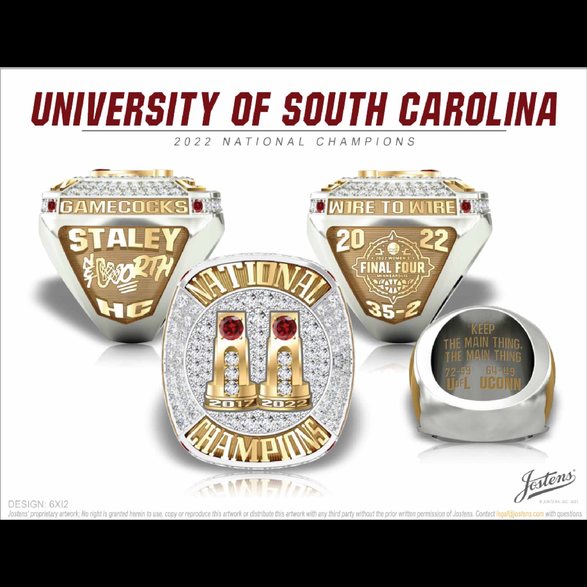 University of South Carolina Women's Basketball 2022 National Championship Ring