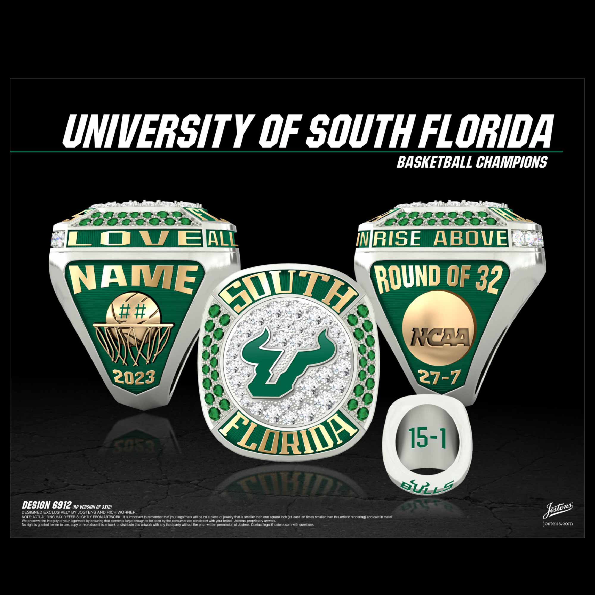 University of South Florida Women's Basketball 2023 Round of 32 Championship Ring