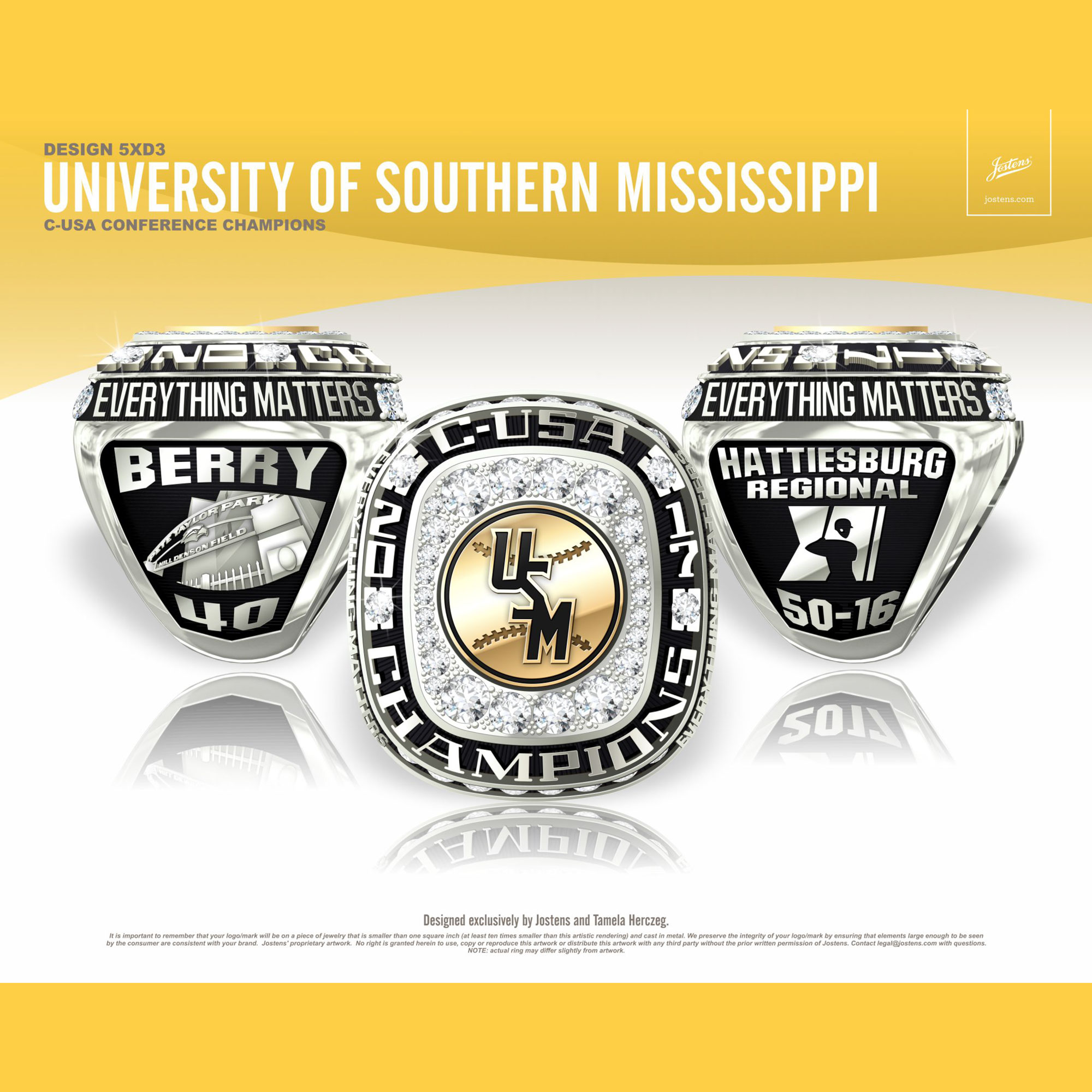 University of Southern Mississippi Men's Baseball 2017 Conference USA Championship Ring