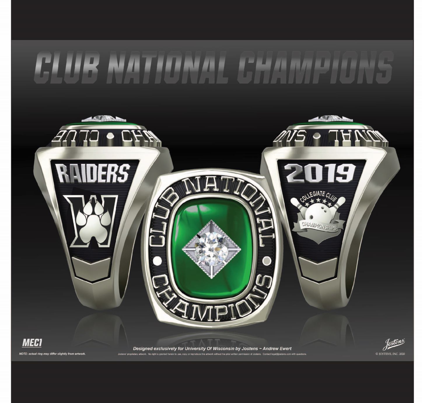 University of Wisconsin Coed Bowling 2019 Club National Championship Ring