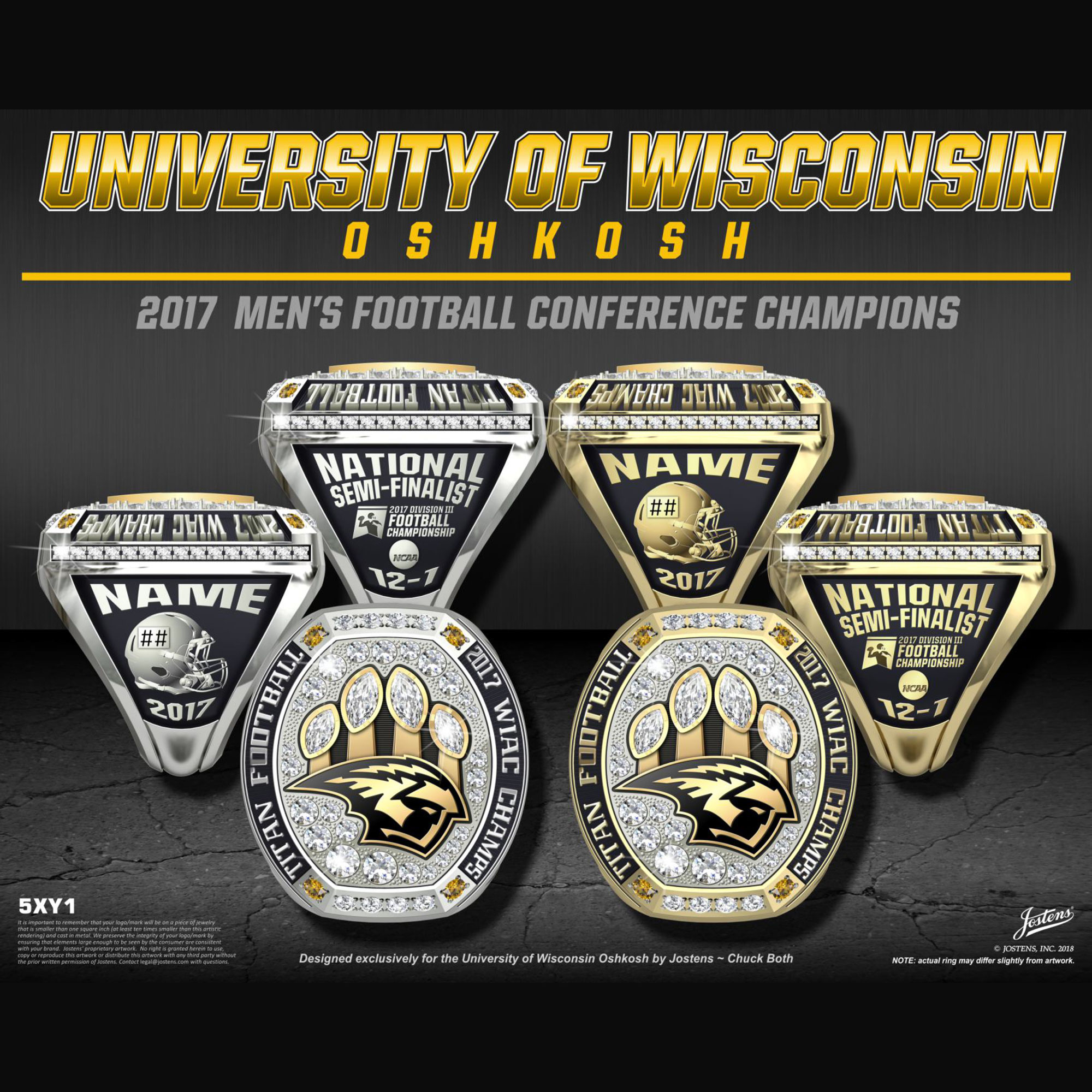 University of Wisconsin Oshkosh Men's Football 2017 WIAC Championship Ring