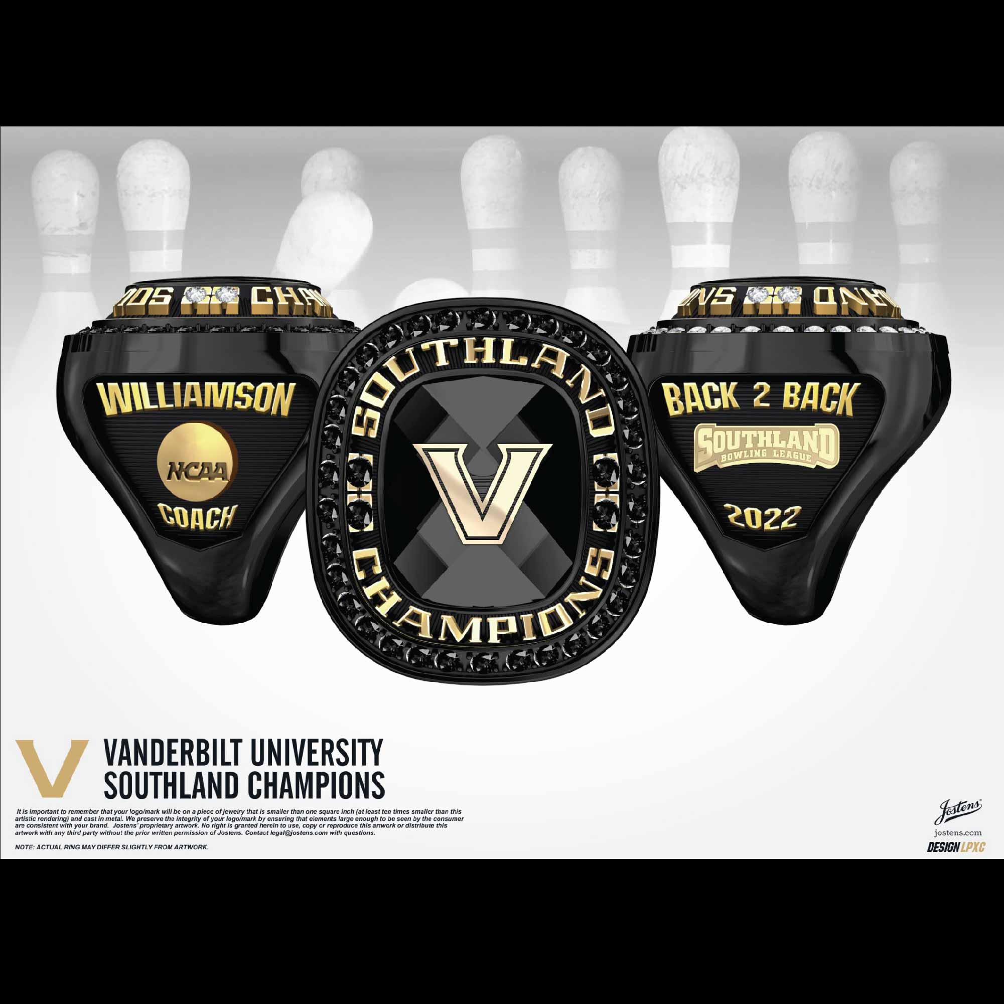 Vanderbilt University Coed Bowling 2022 Southland Championship Ring