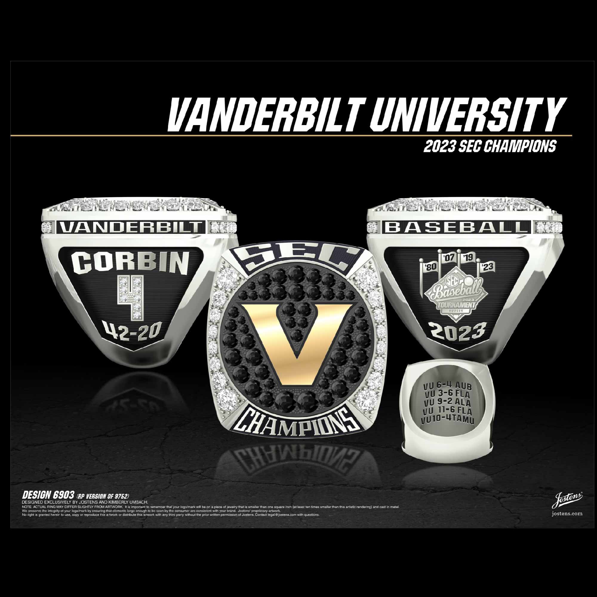 Vanderbilt University Men's Baseball 2023 SEC Championship Ring