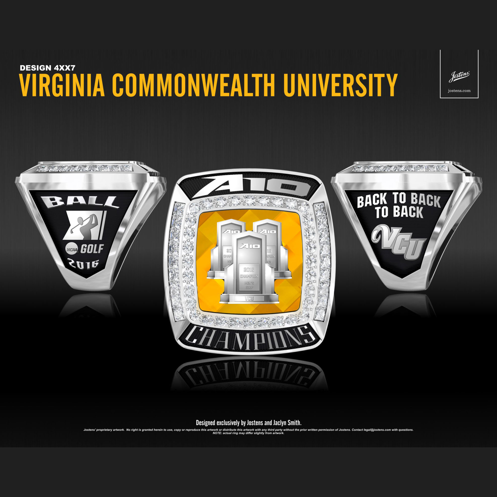 Virginia Commonwealth University Men's Golf 2016 A-10 Championship Ring