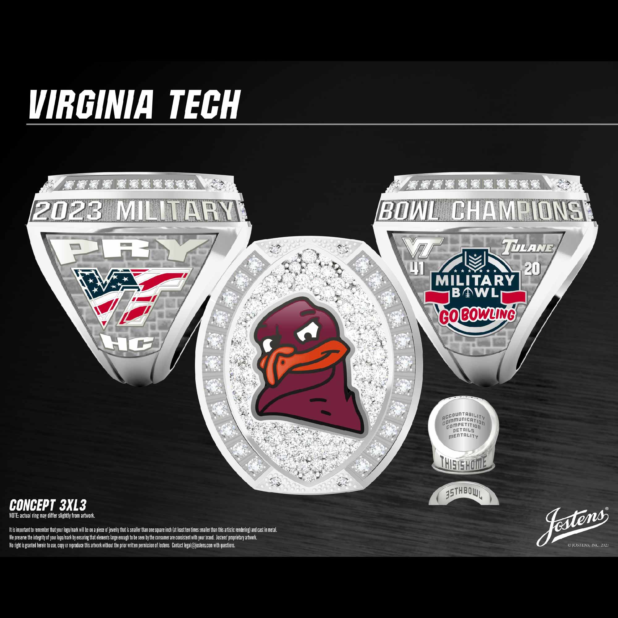 Virginia Tech University Men's Football 2023 Military Bowl Championship Ring