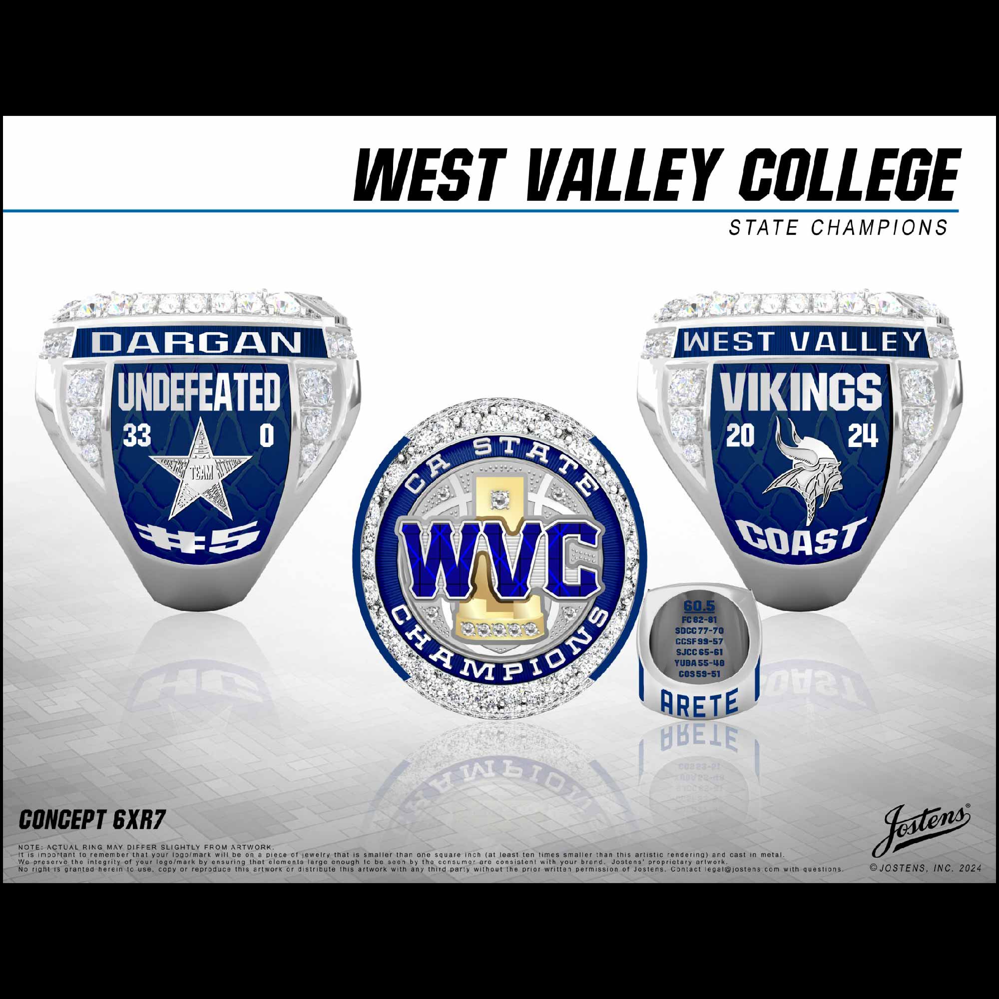 West Valley College Men's Basketball 2024 State Championship Ring
