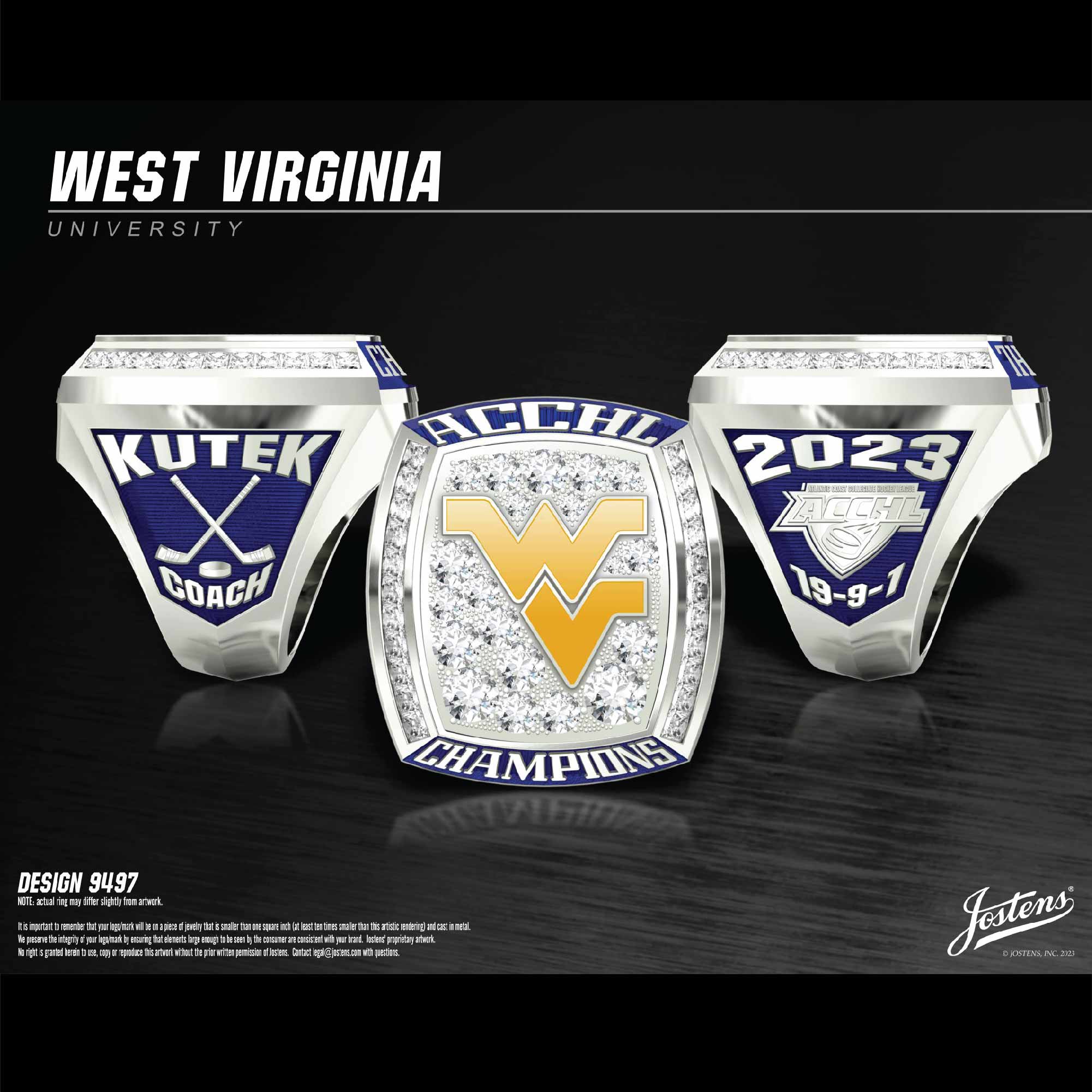 West Virginia University Men's Hockey 2023 ACCHL Championship Ring