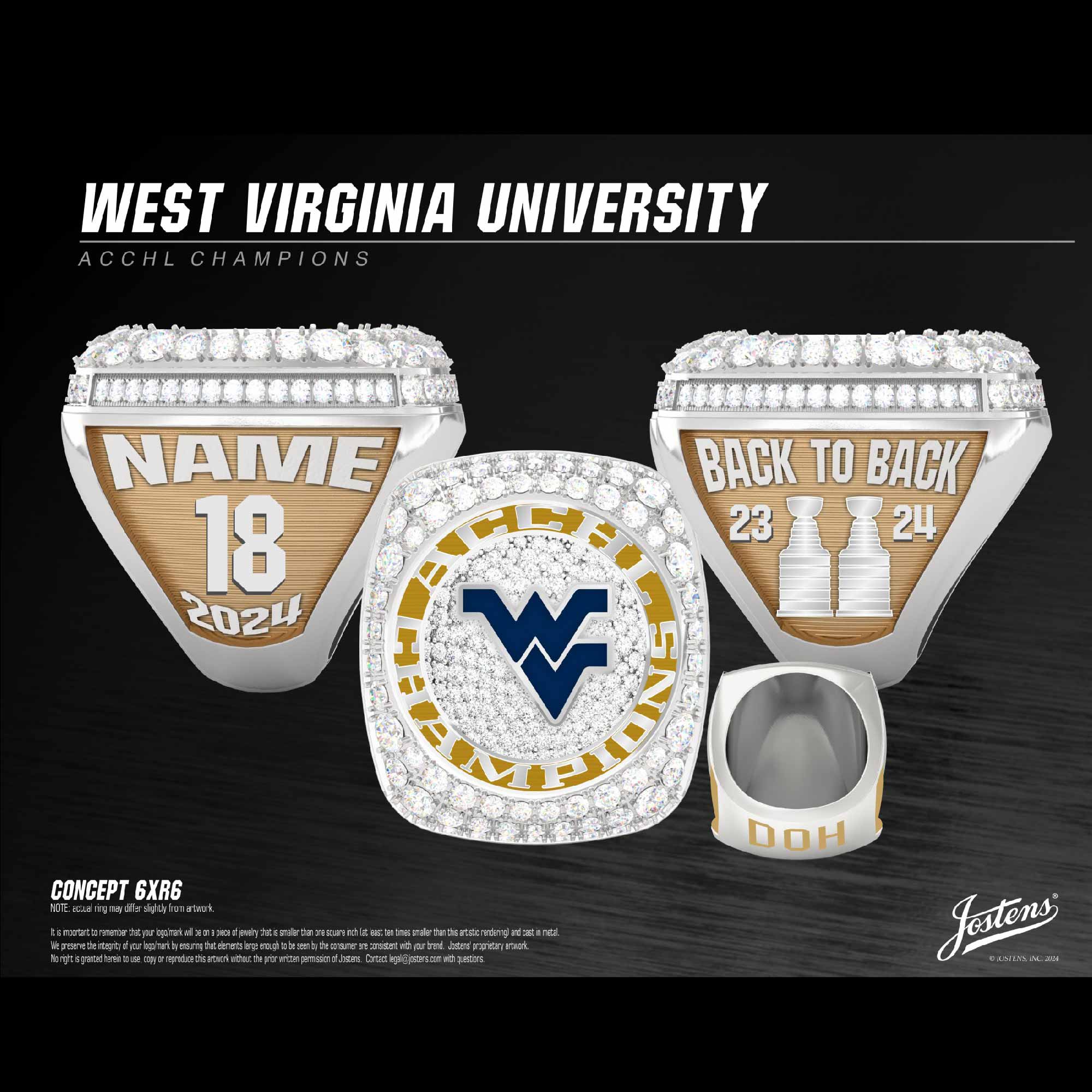 West Virginia University Men's Ice Hockey 2023 ACCHL Championship Ring