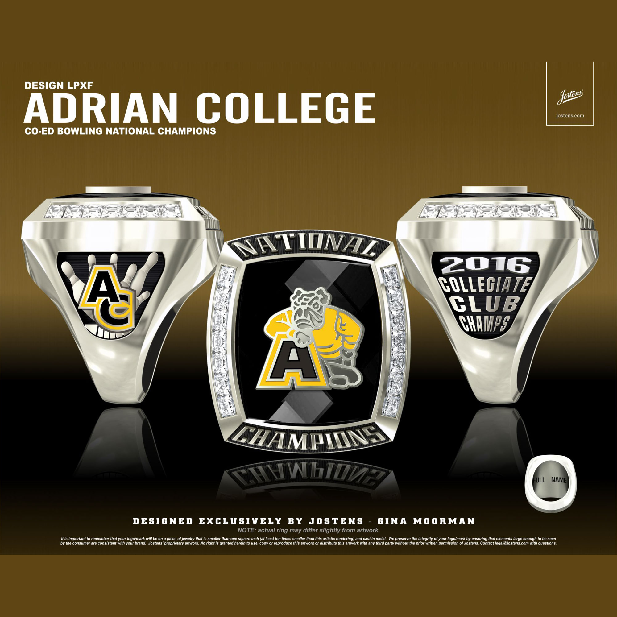 Adrian College Coed Bowling 2016 National Championship Ring