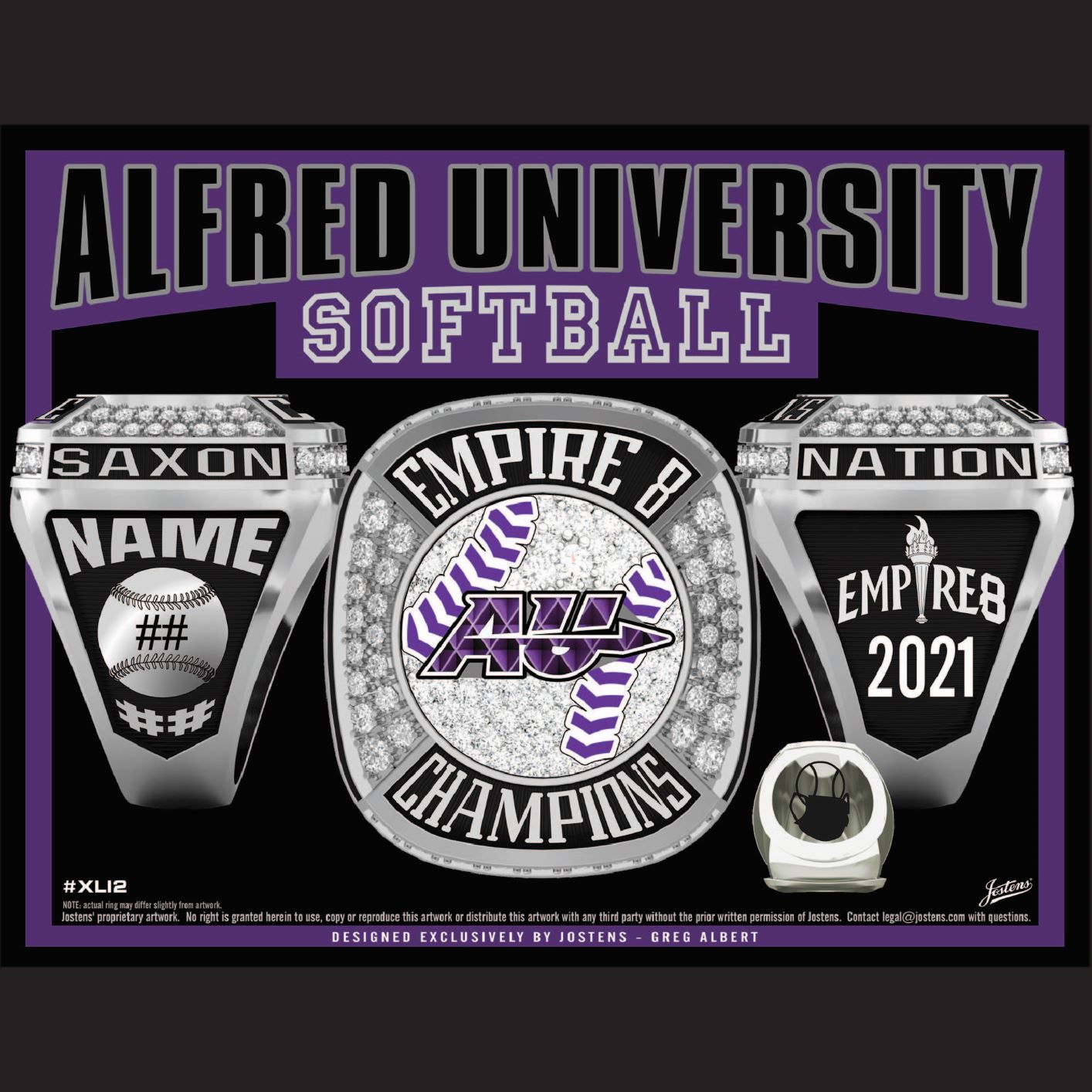Alfred University Women's Softball 2021 Empire 8 Championship Ring