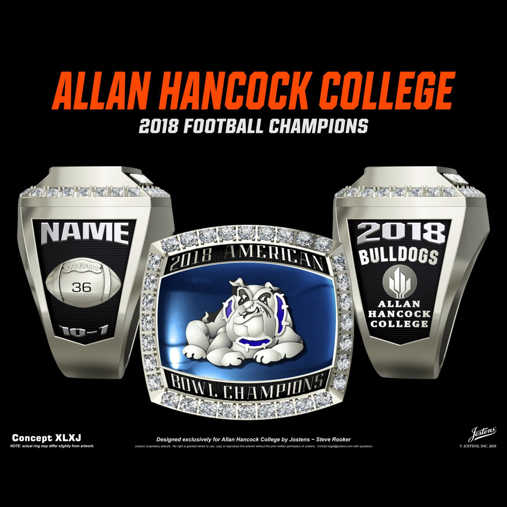 Allan Hancock College Men's Football 2018 American Bowl Championship Ring
