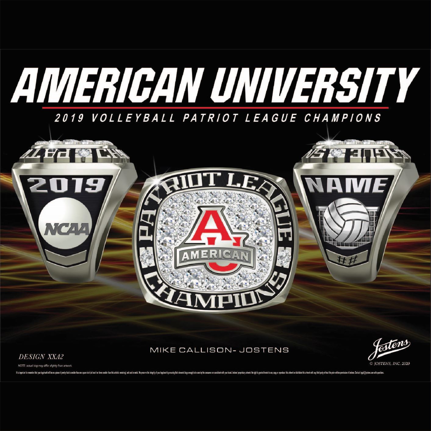 American University Women's Volleyball 2019 Patriot League Championship Ring