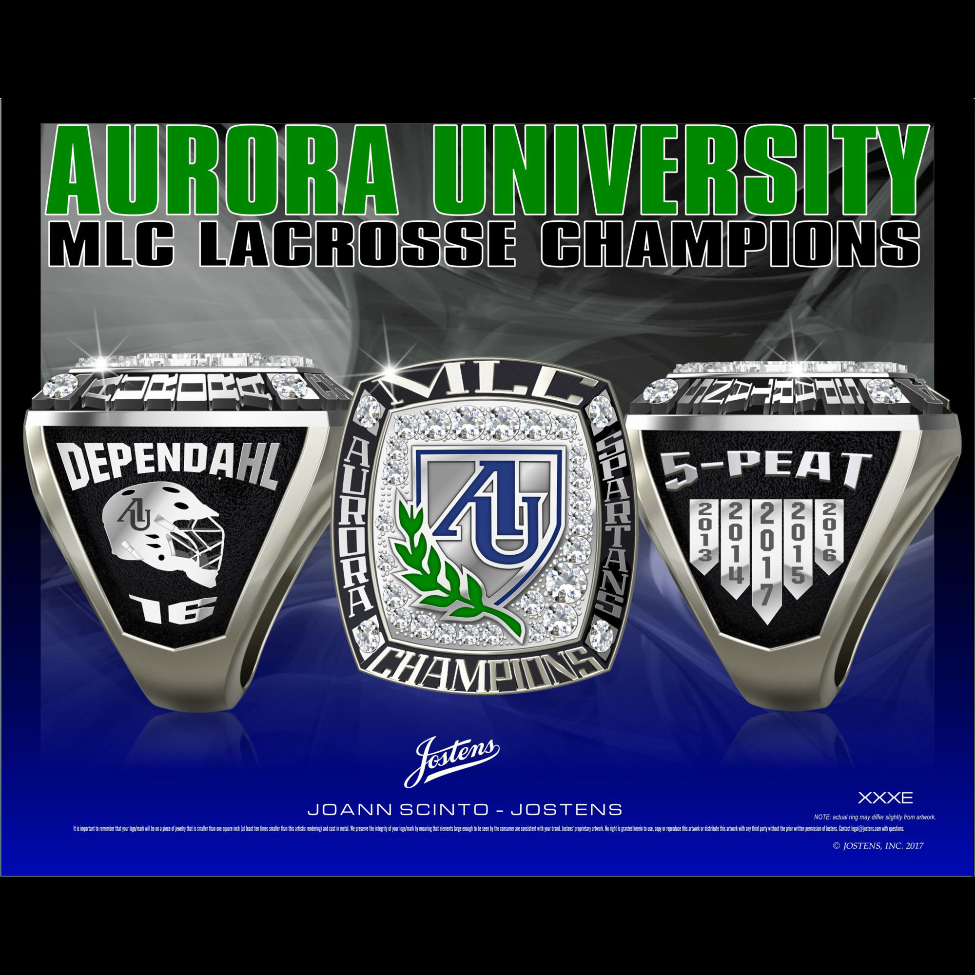 Aurora Univeristy Men's Lacrosse 2017 MLC Championship Ring