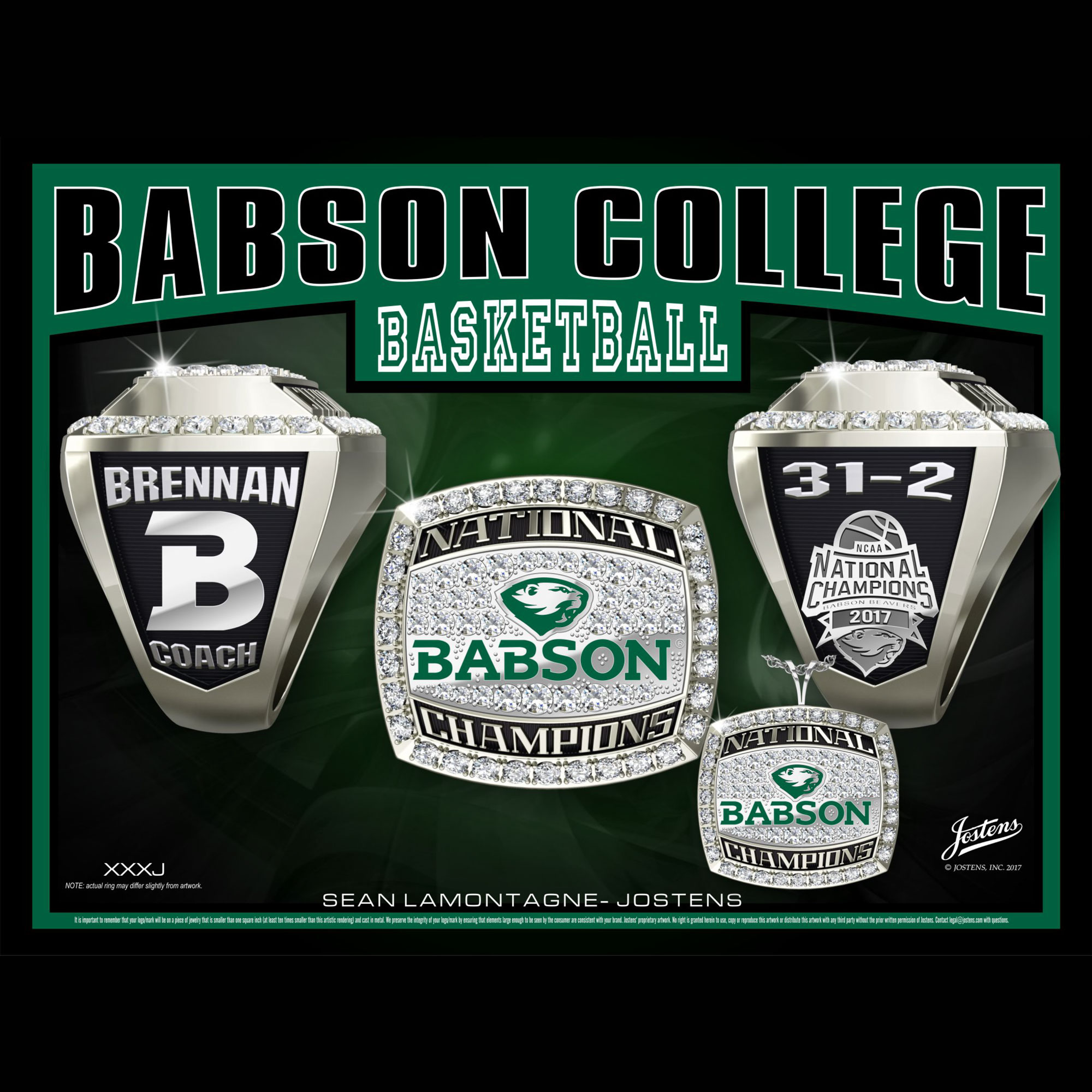 Babson College Men's Basketball 2017 National Championship Ring