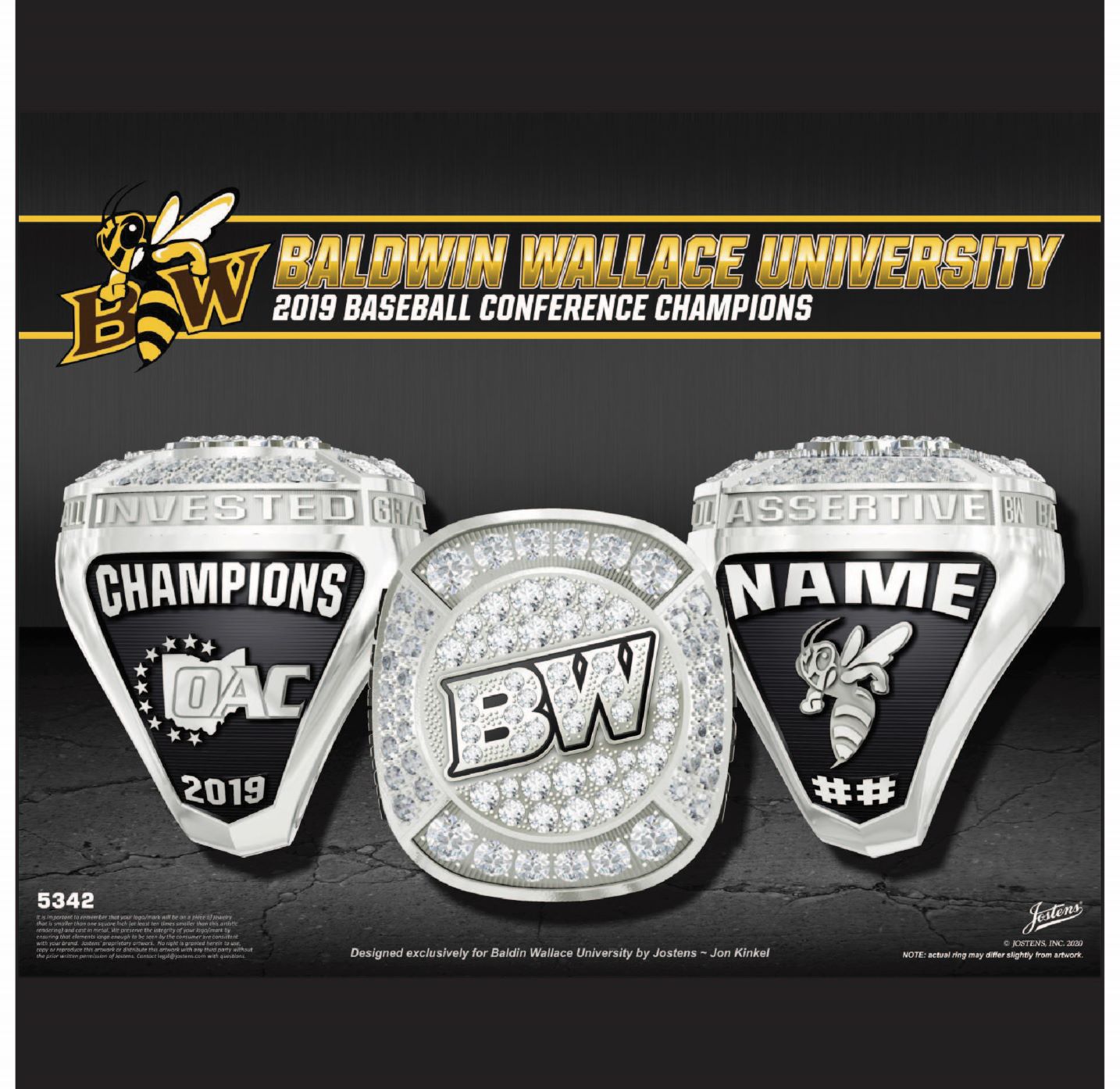Baldwin Wallace University Men's Baseball 2019 OAC Championship Ring