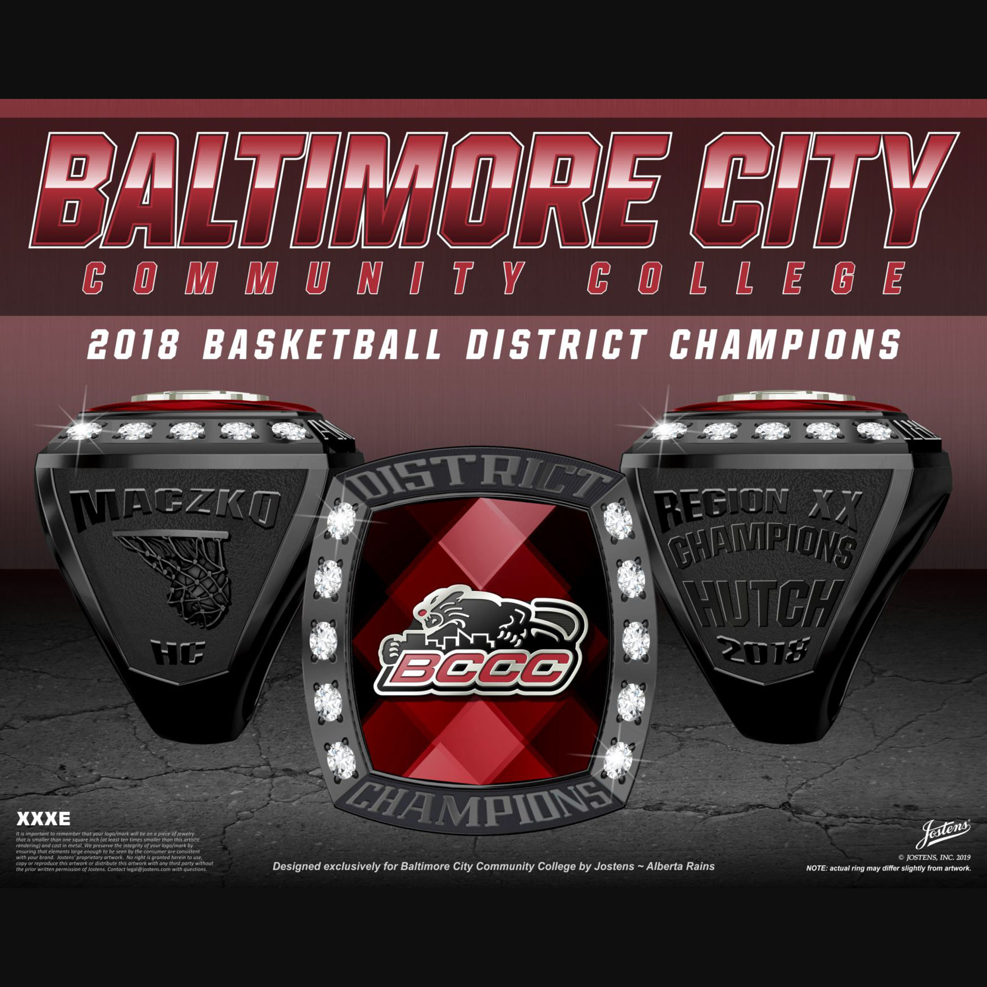 Baltimore City Community College Men's Basketball 2018 District Championship Ring