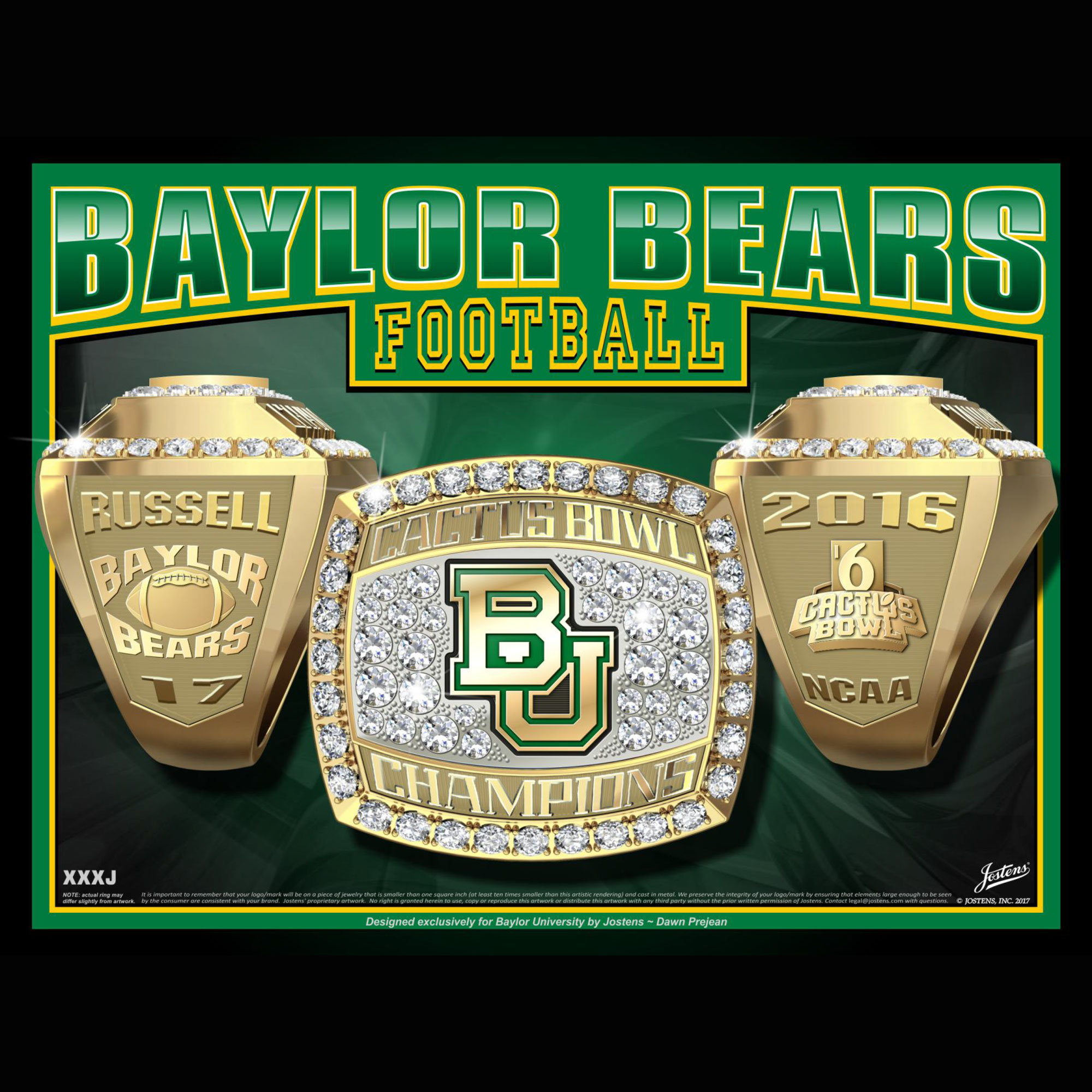 Baylor University Men's Football 2016 Cactus Bowl Championship Ring