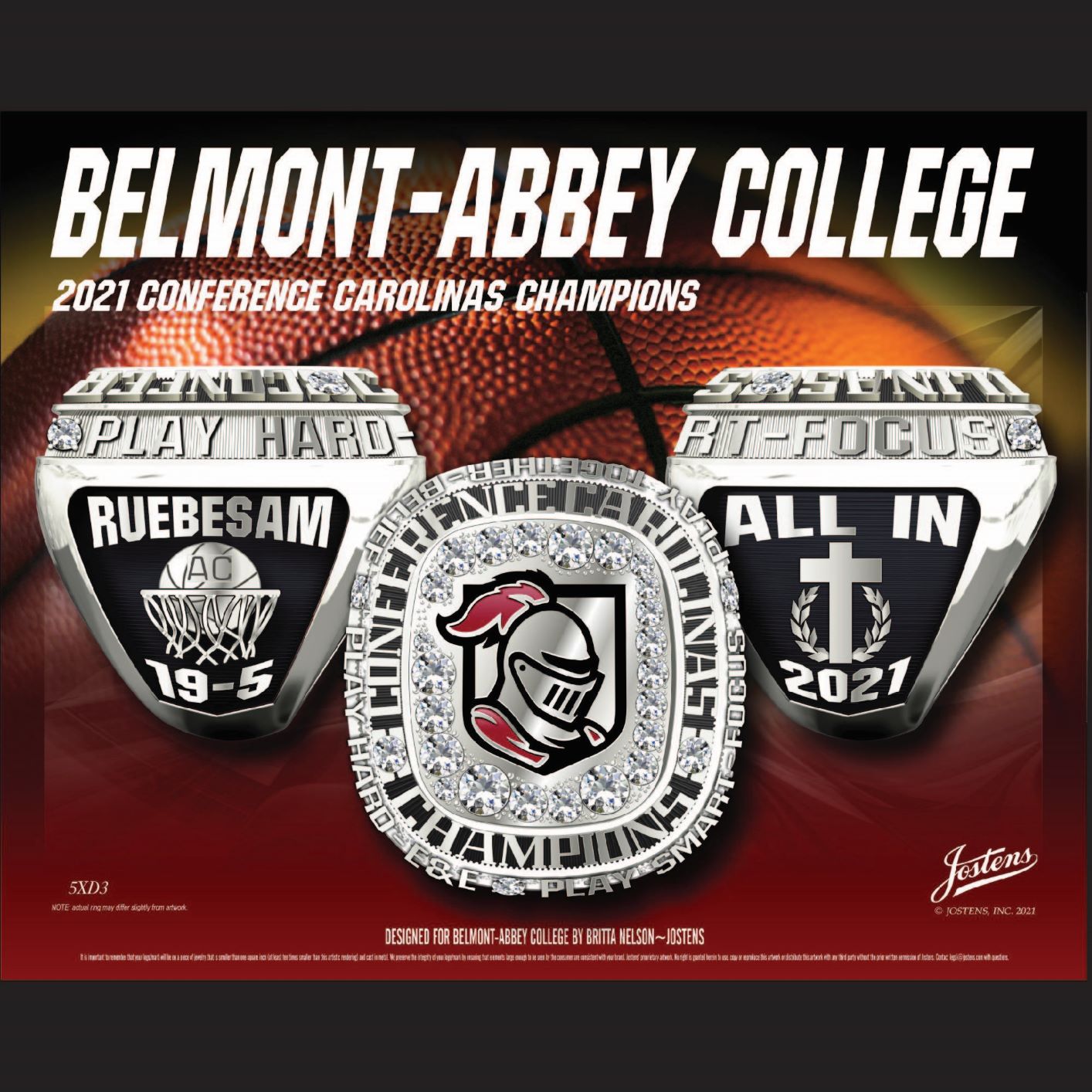 Belmont Abbey College Men's Basketball 2021 Conference Championship Ring