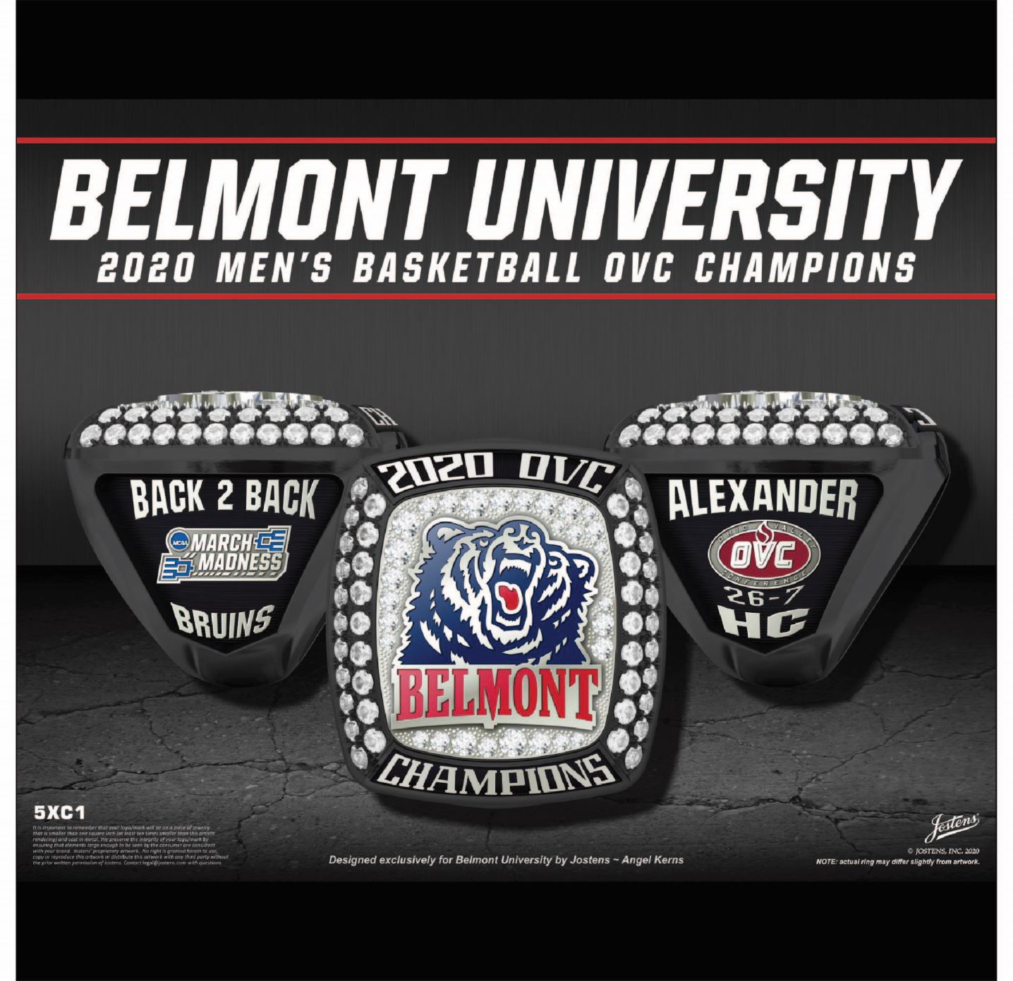 Belmont University Men's Basketball 2020 OVC Championship Ring