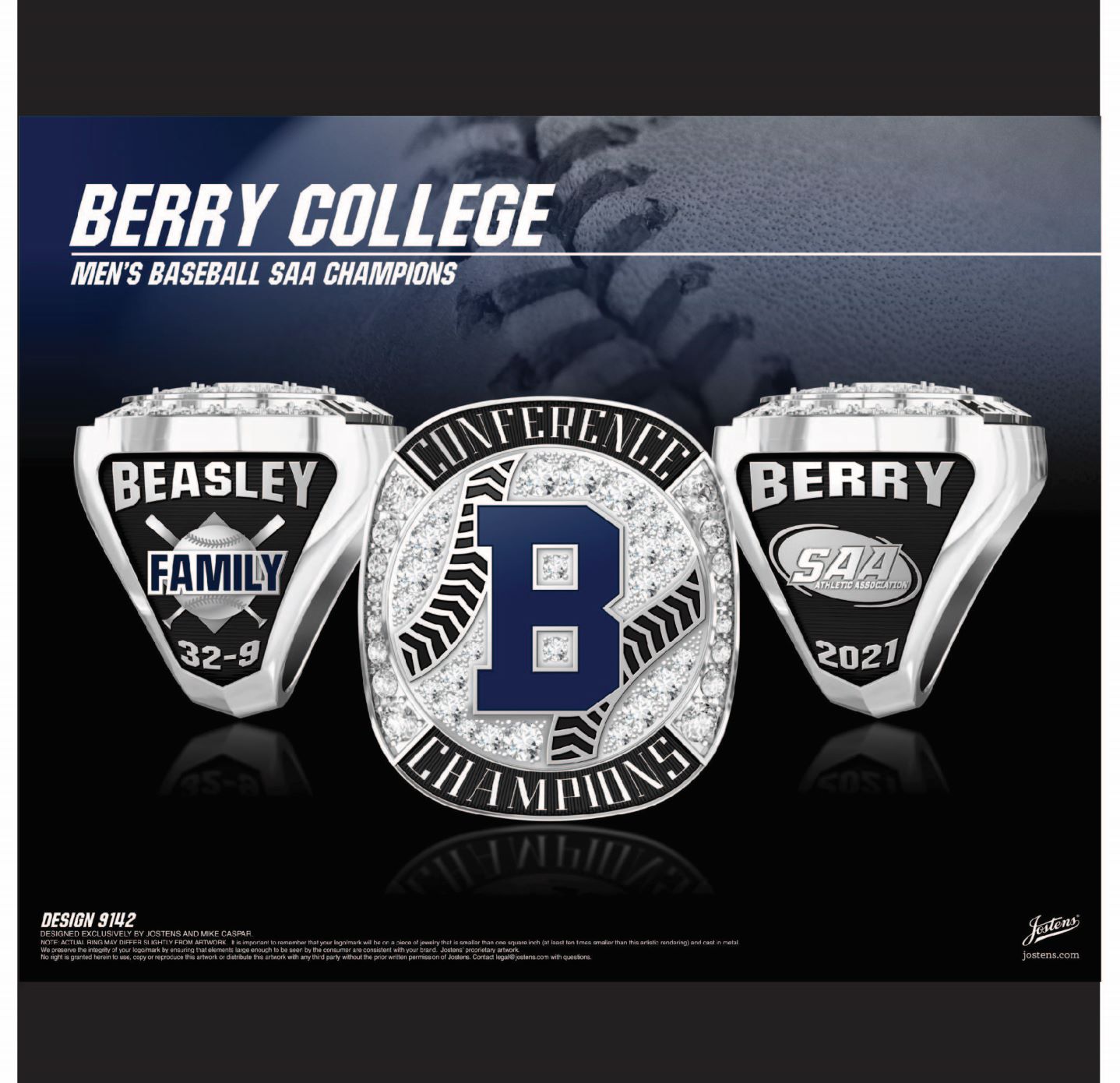 Berry College Men's Baseball 2021 SAA Championship Ring