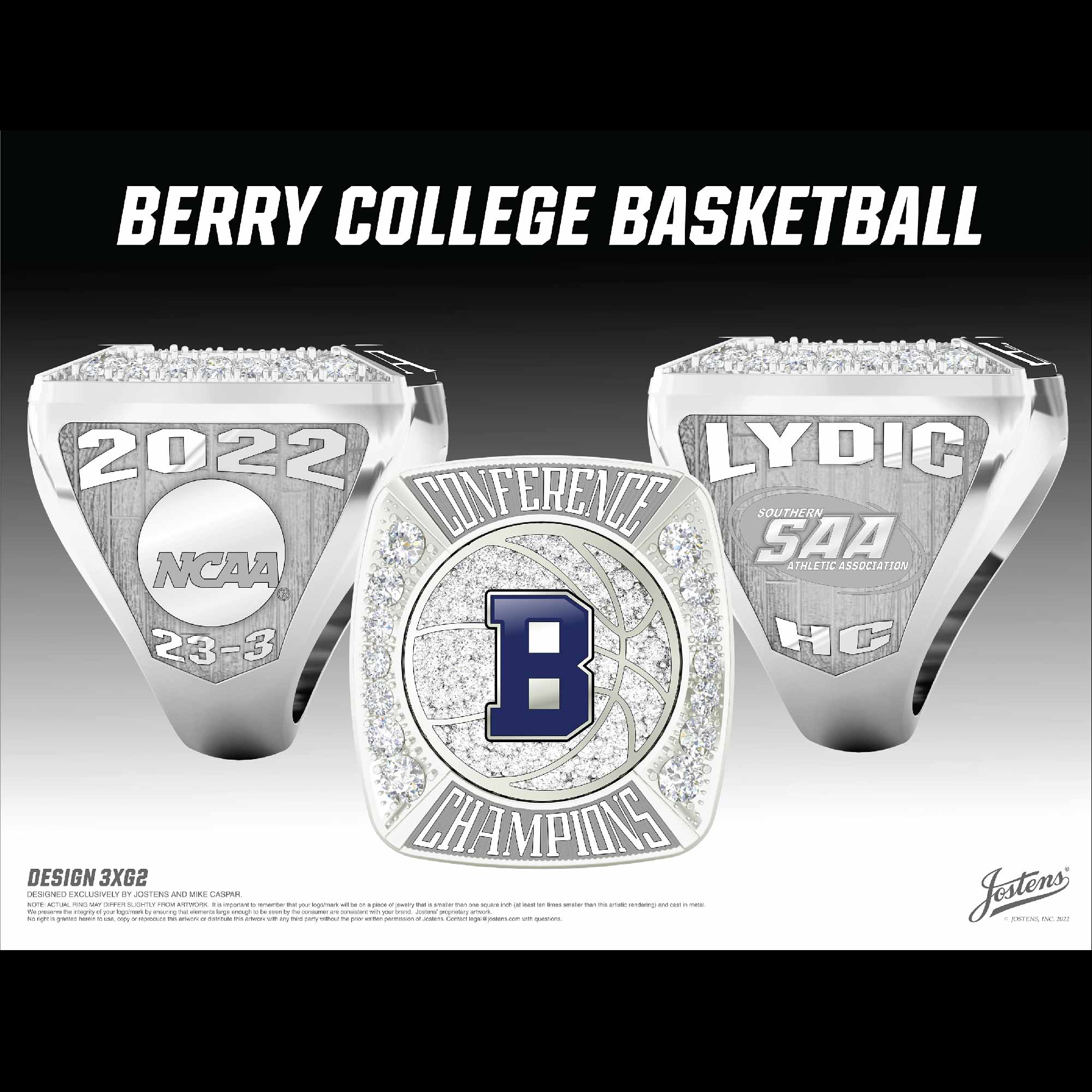 Berry College Men's Basketball 2022 Conference Championship Ring