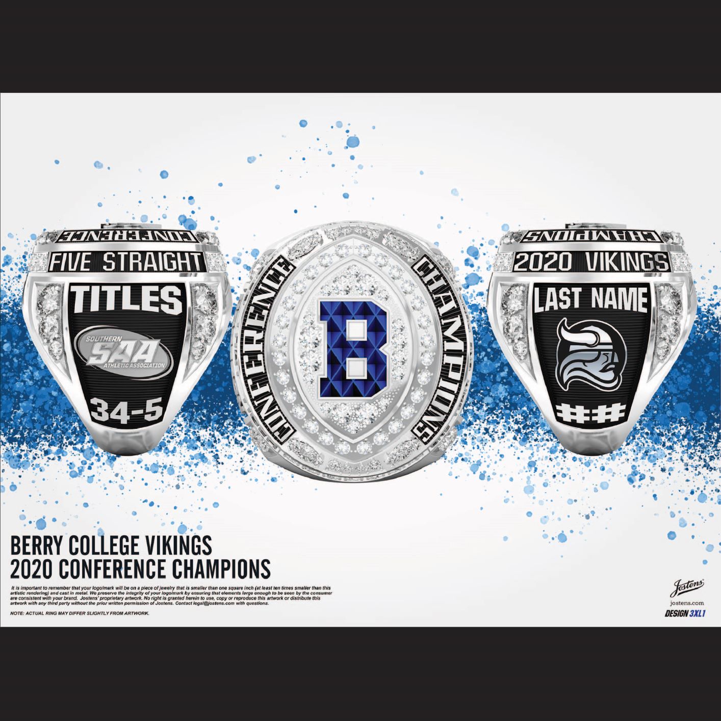 Berry College Men's Football 2020 Conference Championship Ring