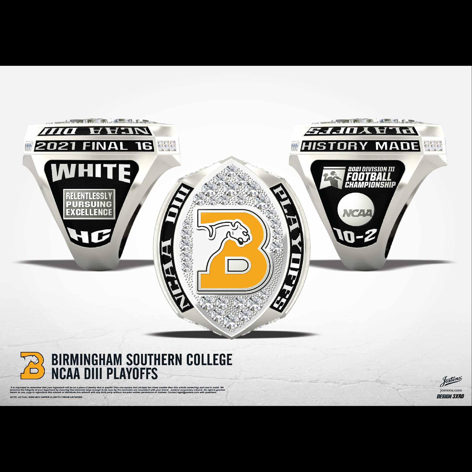 Birmingham Southern College Men's Football 2021 NCAA Playoffs Championship Ring
