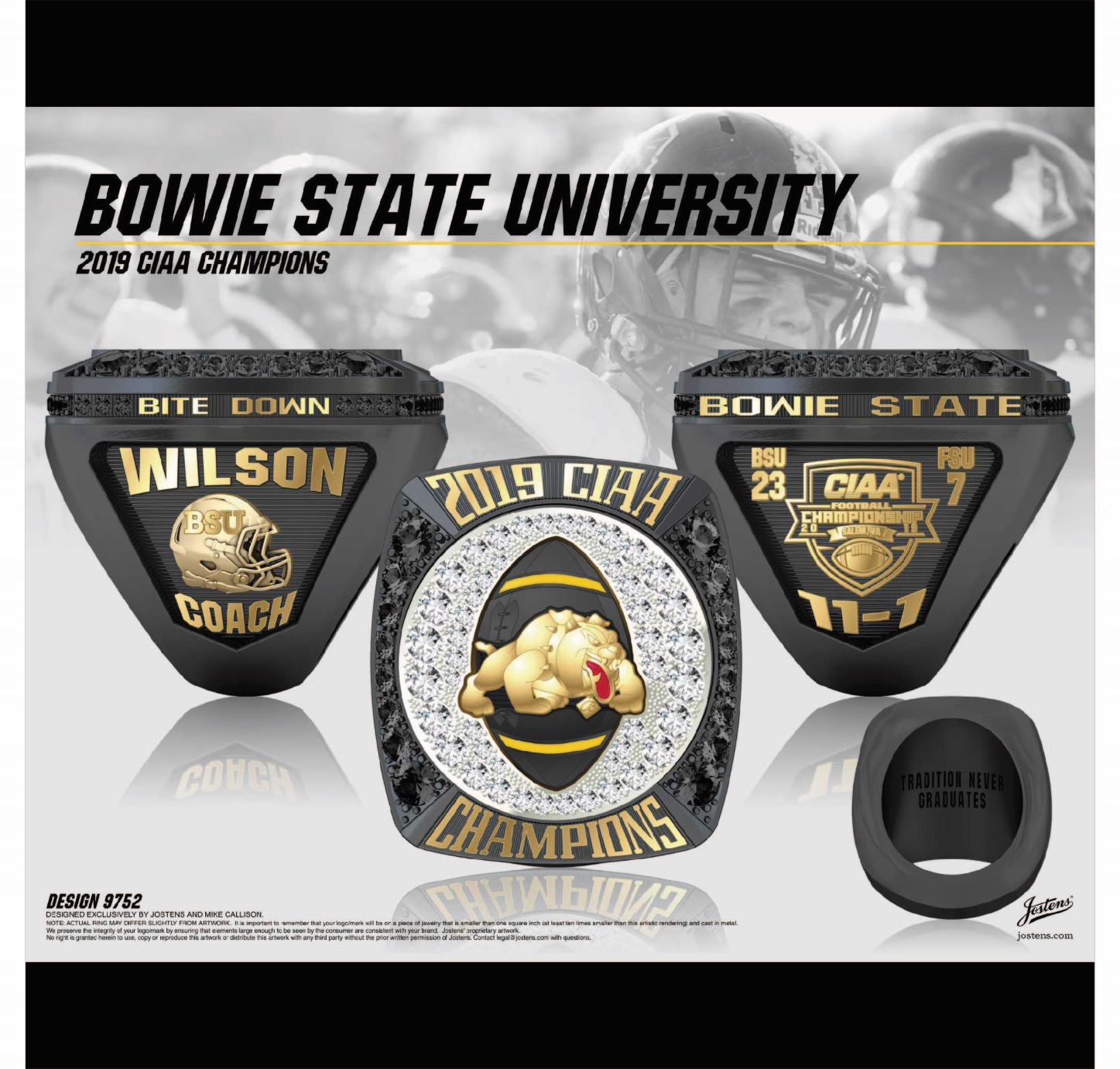 Bowie State University Men's Football 2019 CIAA Championship Ring