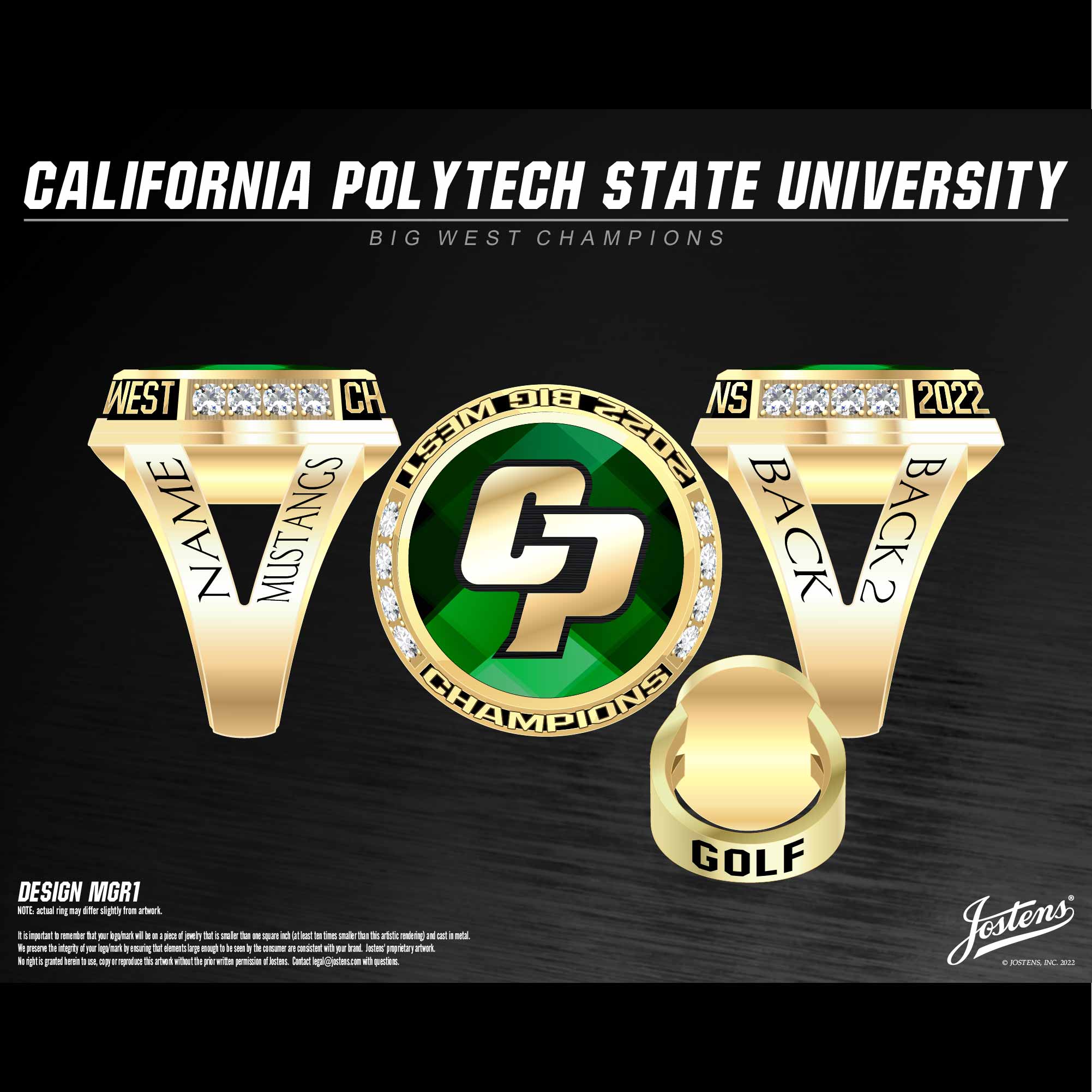 California Polytech State University Women's Golf 2022 Big West Championship Ring