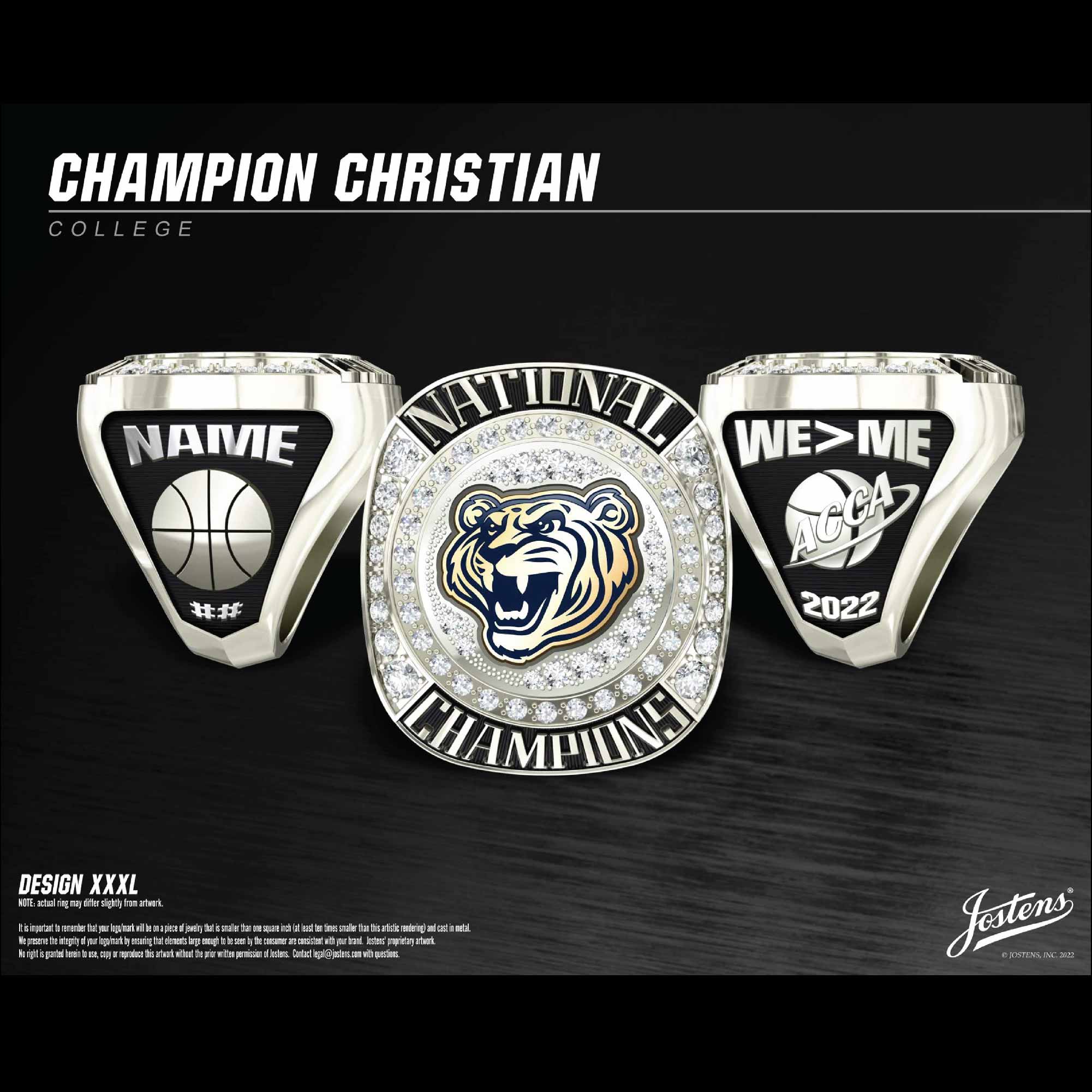 Champion Christian College Men's Basketball 2022 National Championship Ring