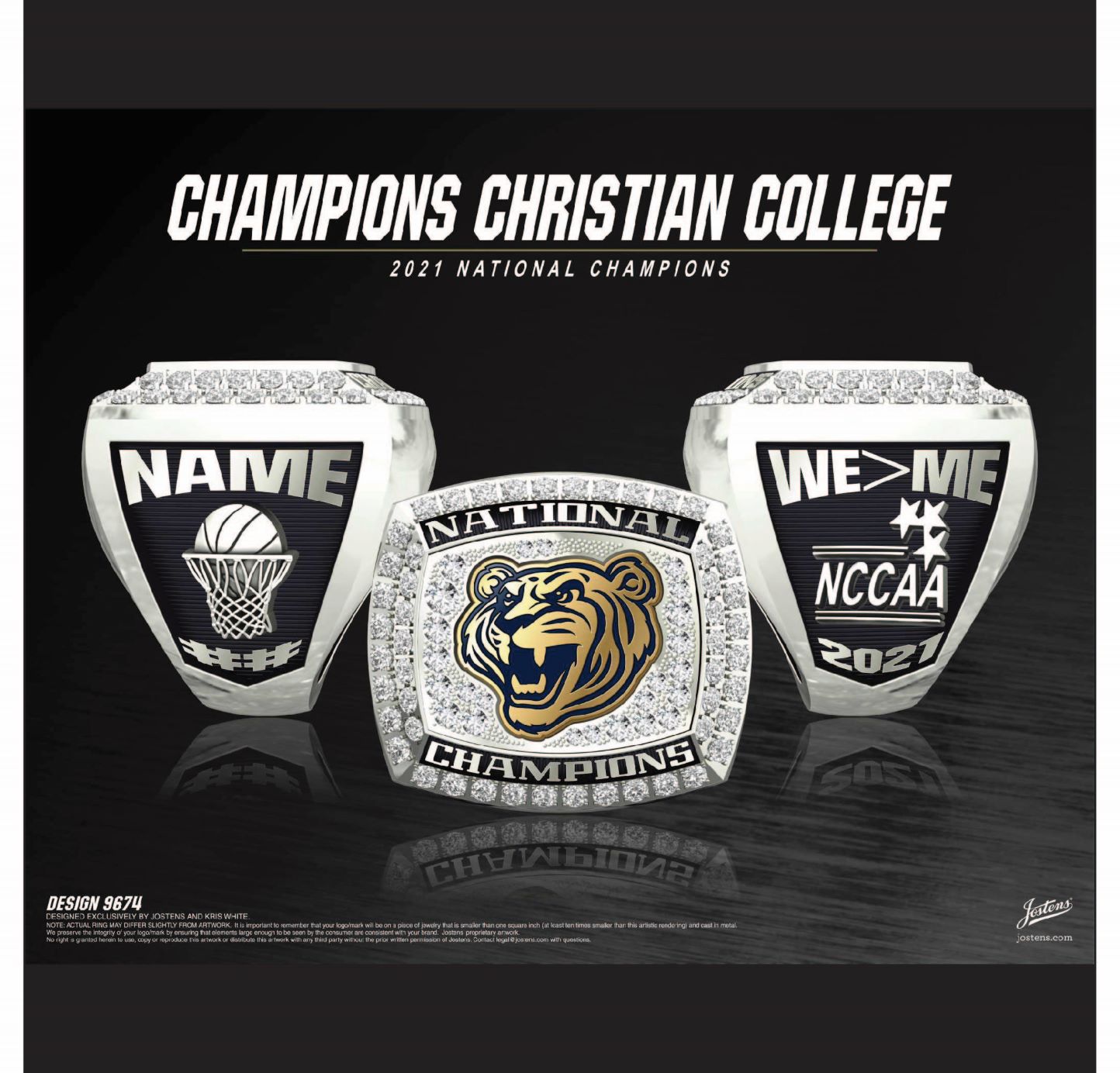 Champion Christian College Women's Basketball 2021 NCCAA Championship Ring
