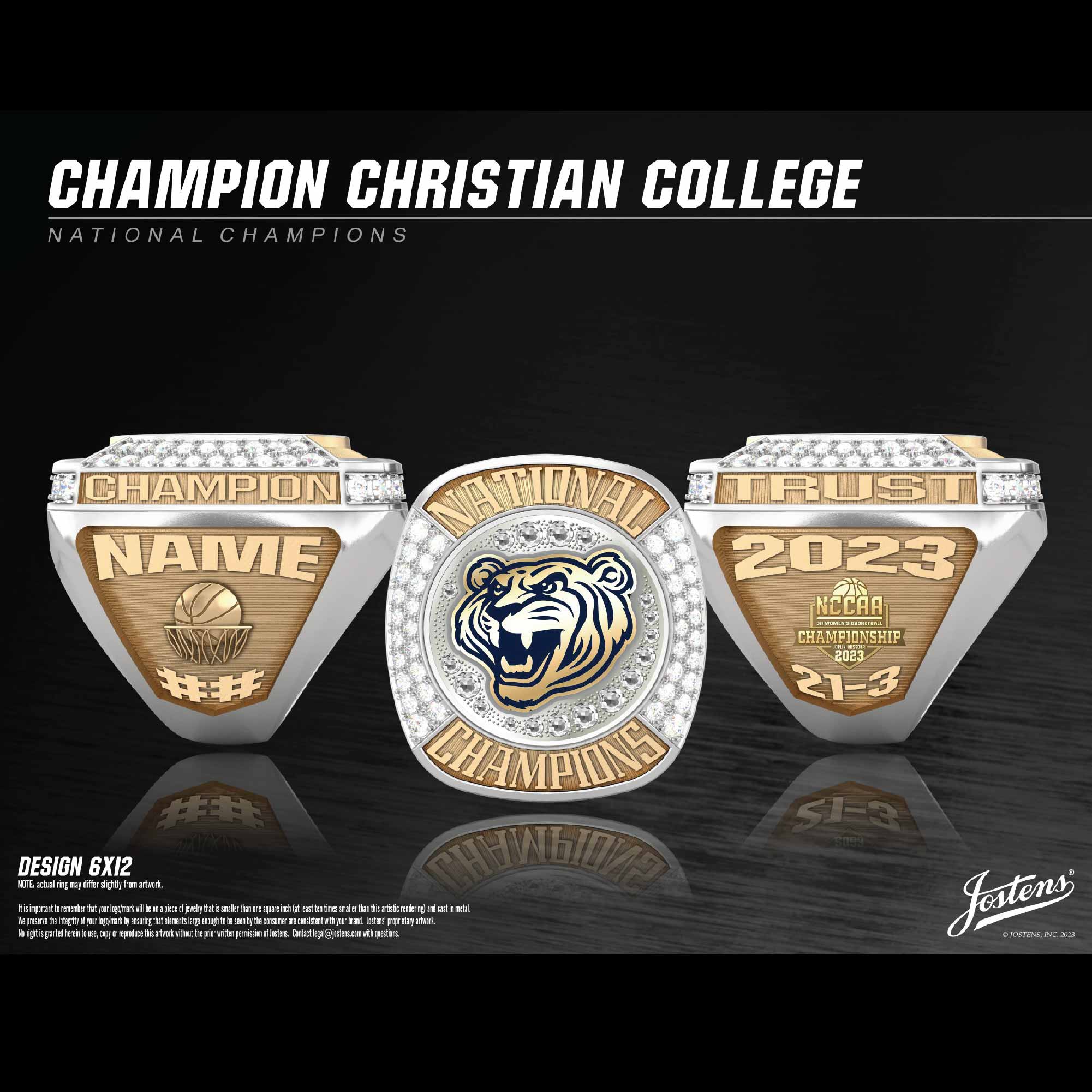Champion Christian College Women's Basketball 2023 National Championship Ring