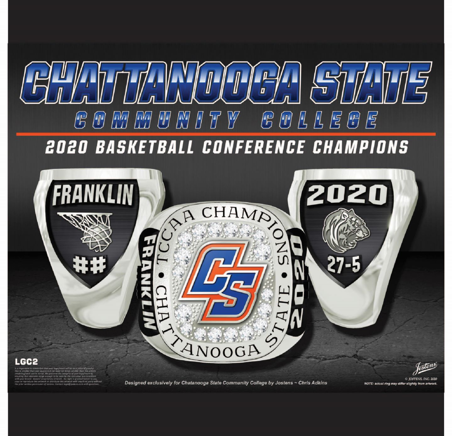 Chattanooga State University Women's Basketball 2020 TCCAA Championship Ring